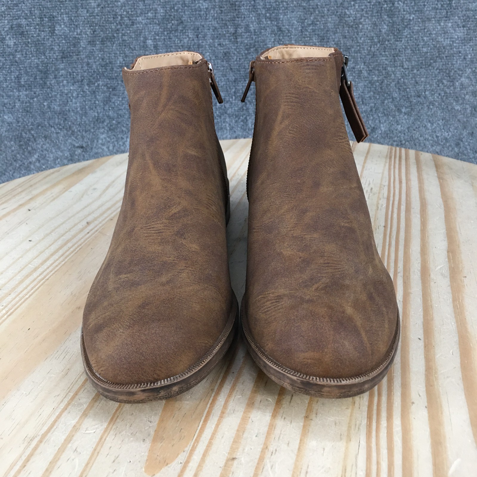 Time And Tru Ankle Boots Womens 7 Side Zip Casual Low Heels Round Toe Brown