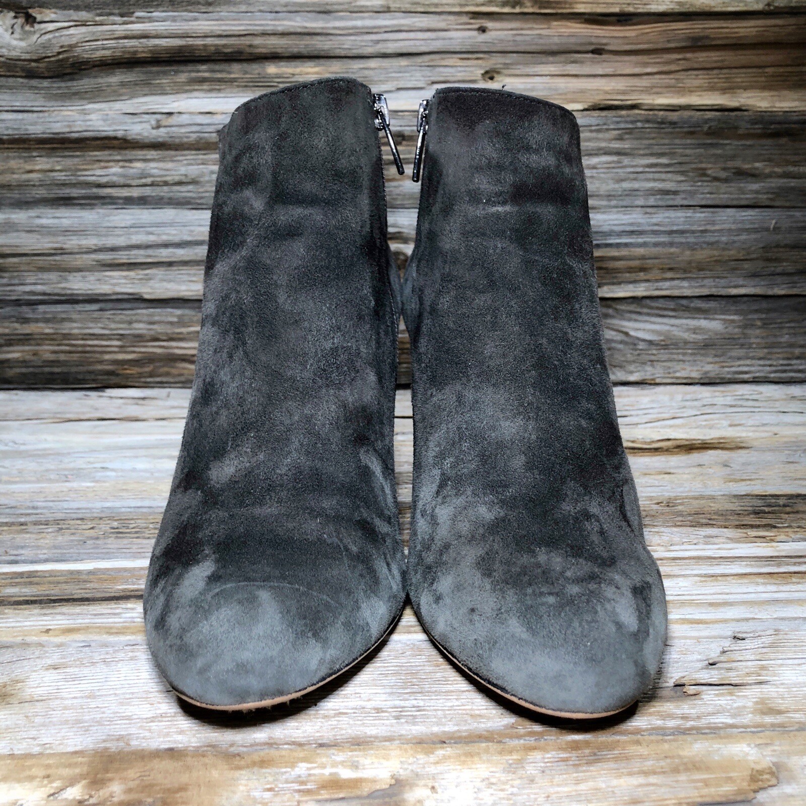 Vince Camuto Charlotte Gray Suede Zip Up Heels Women US 8.5, UK 6, EUR 39.5