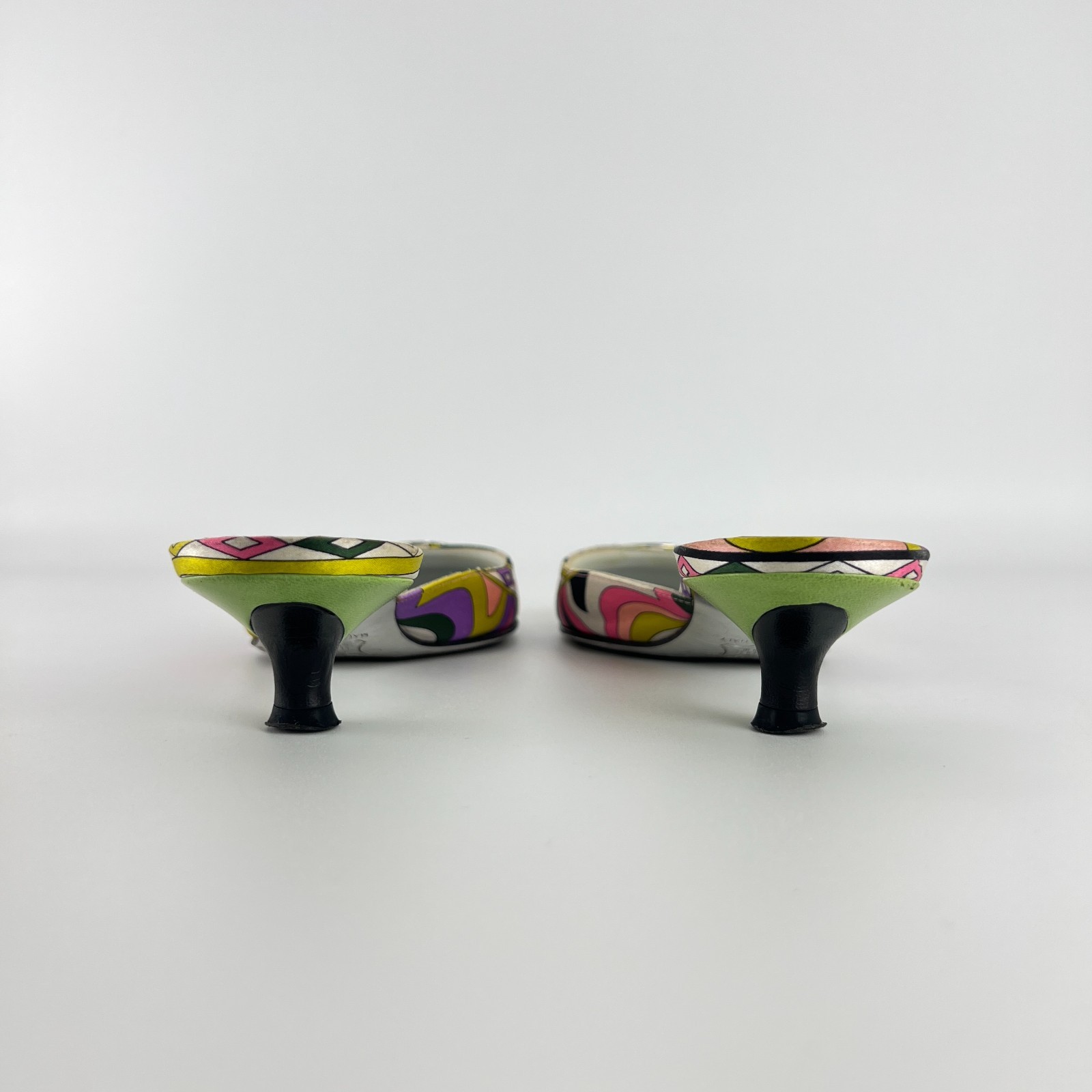 Pucci | Auth Vint Sphere Hardware Multicolor Yellow Pink Kitten Heel Mules (36)