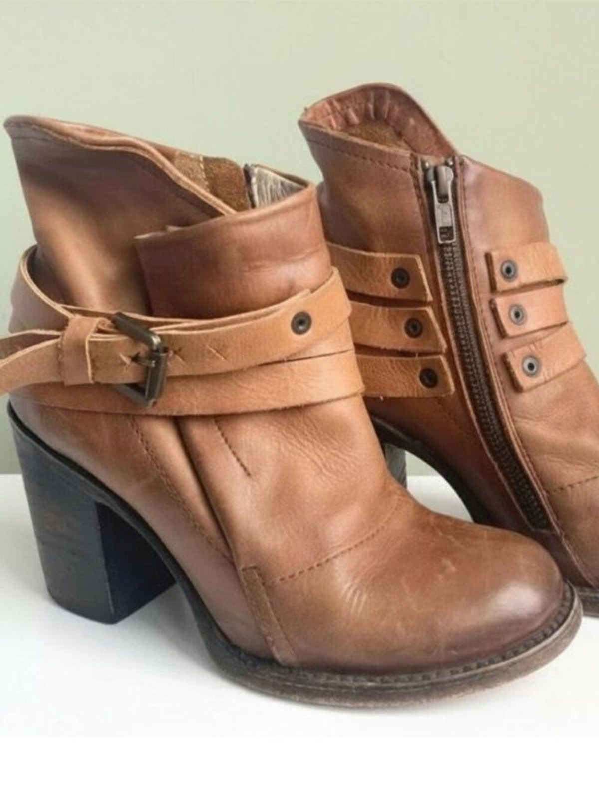 Freebird by Steven FB-Blaze Cognac Leather Strap Ankle Boots Size 9