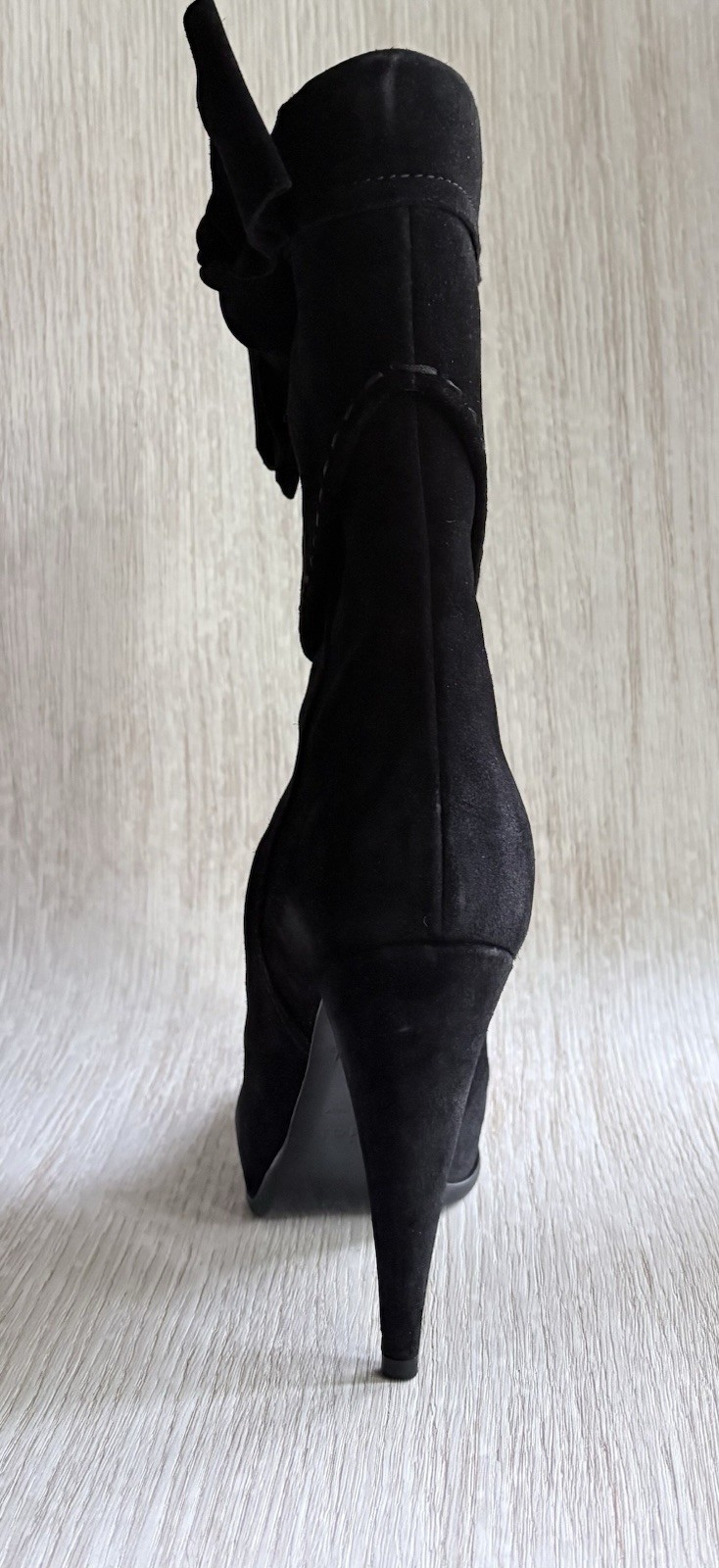 Christian Dior Women’s Black Suede Slouch Boots 38.5 Cuffed Cone Heel Mid-Calf