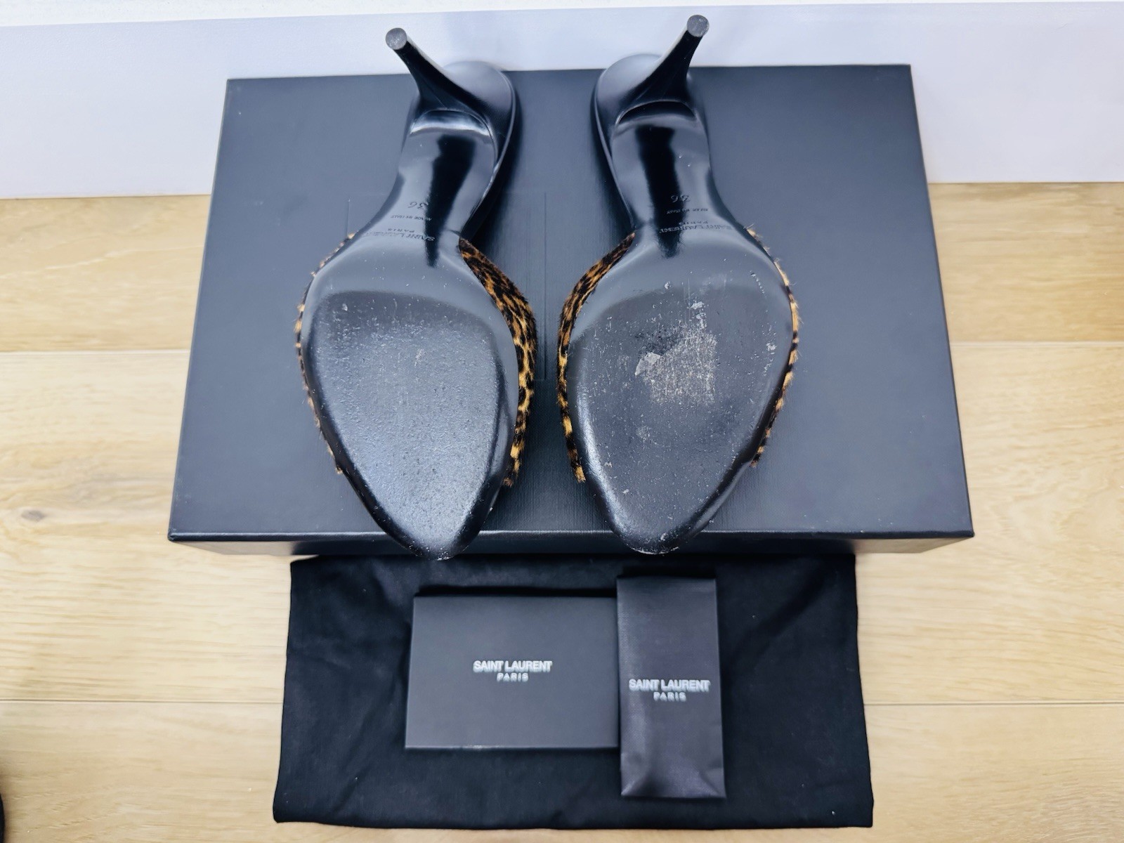 Saint Laurent YSL Heels Manto Naturale Calf Hair Leopard Shoes 36 EU Size 6