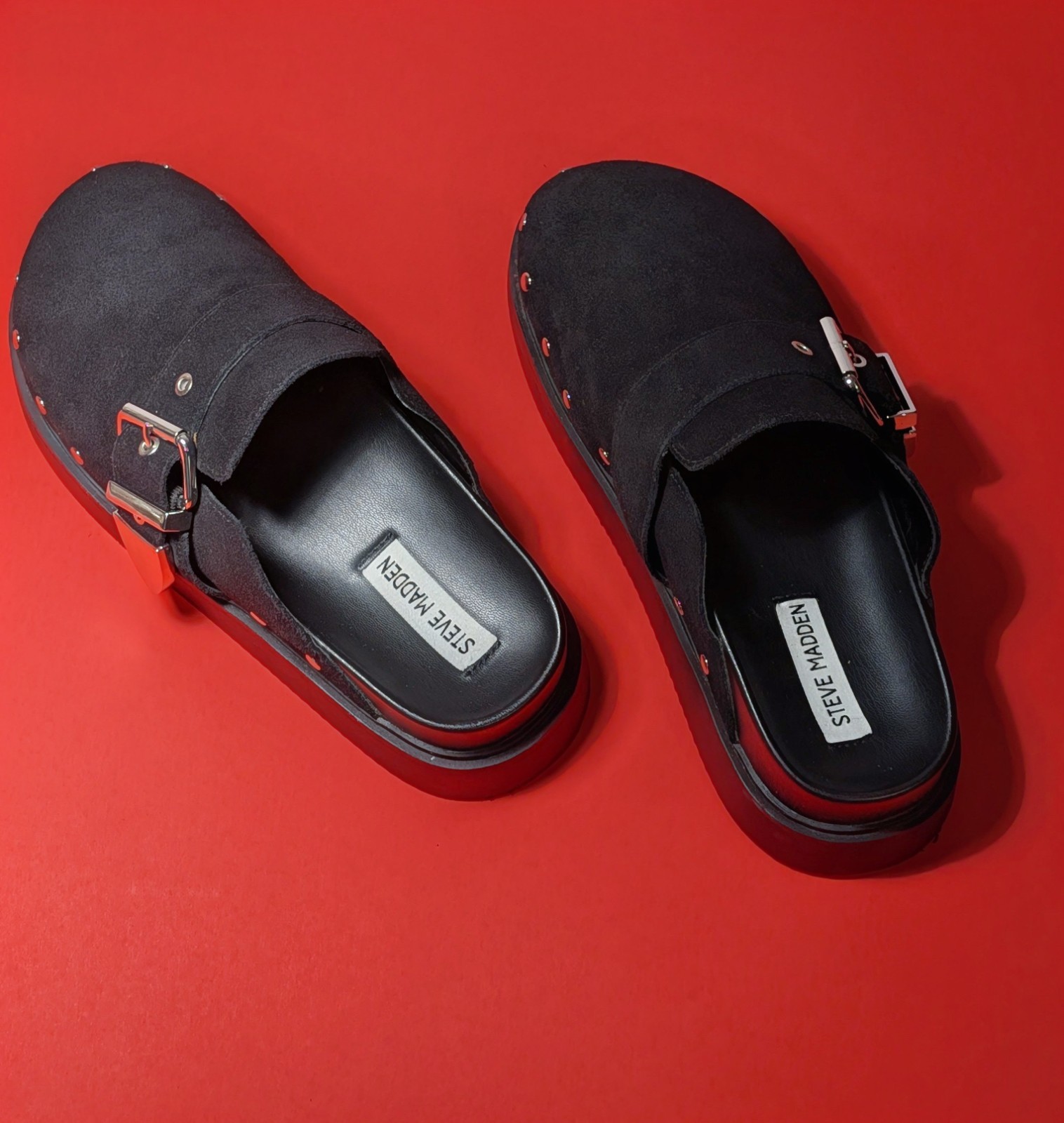 Steve Madden Cherrie Platinum Suede Clog With Silver Tone Studs