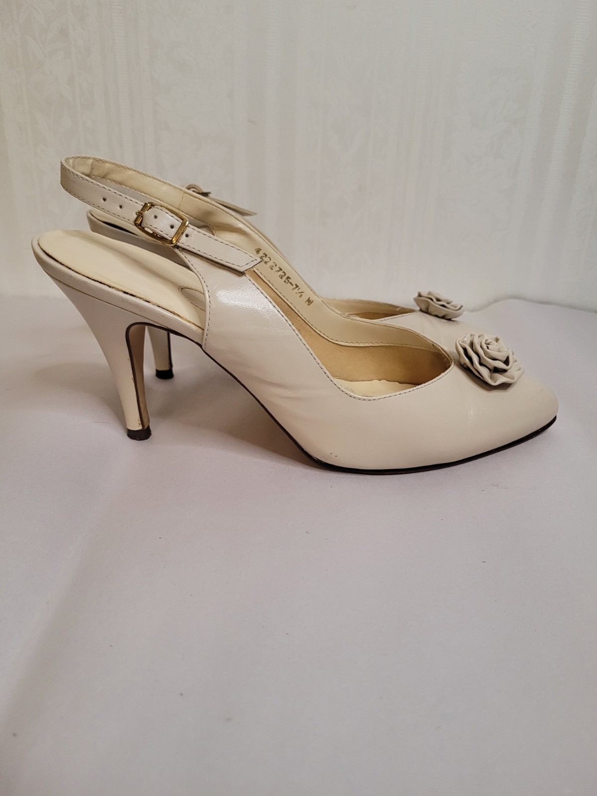 Vintage Jordache Slingback Floral Rosette Retro Dressy Leather Pumps Size 8.5