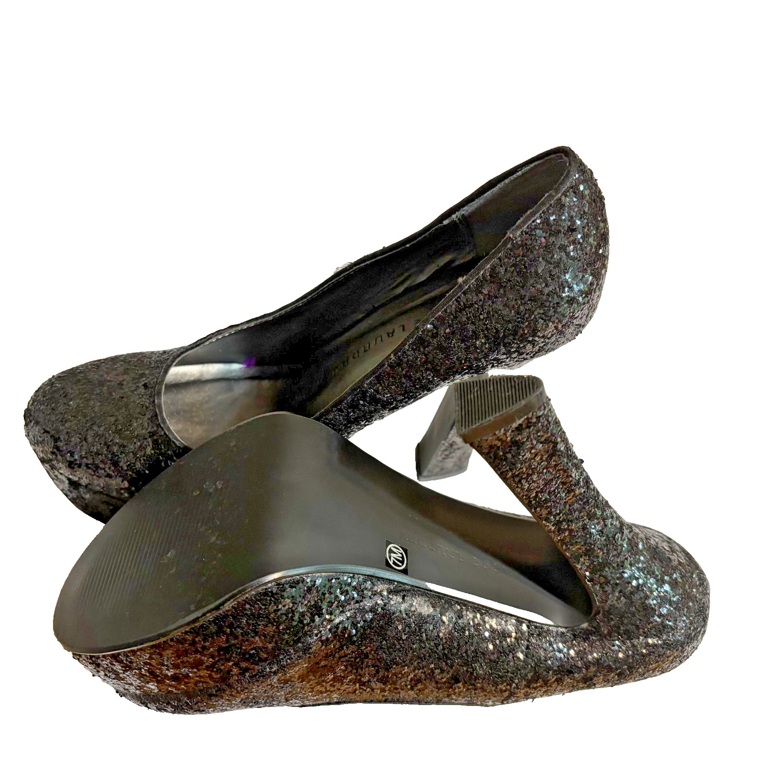 Chinese Laundry Black Glitter Stiletto Platform Heels that are 5»-Size 7M».