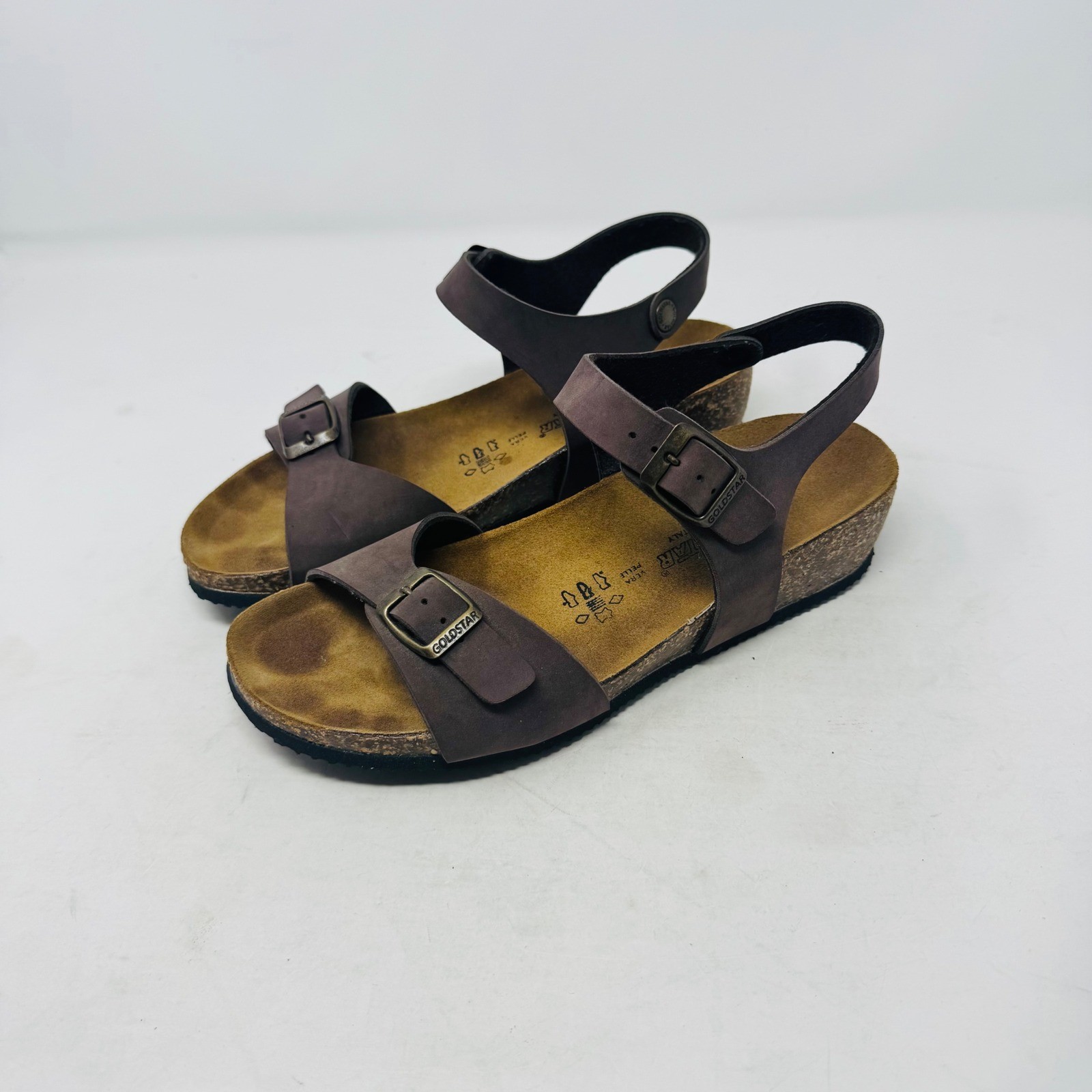 Goldstar Wedge Sandals Brown Size 38 Leather Cork Made in Italy Comfort Boho