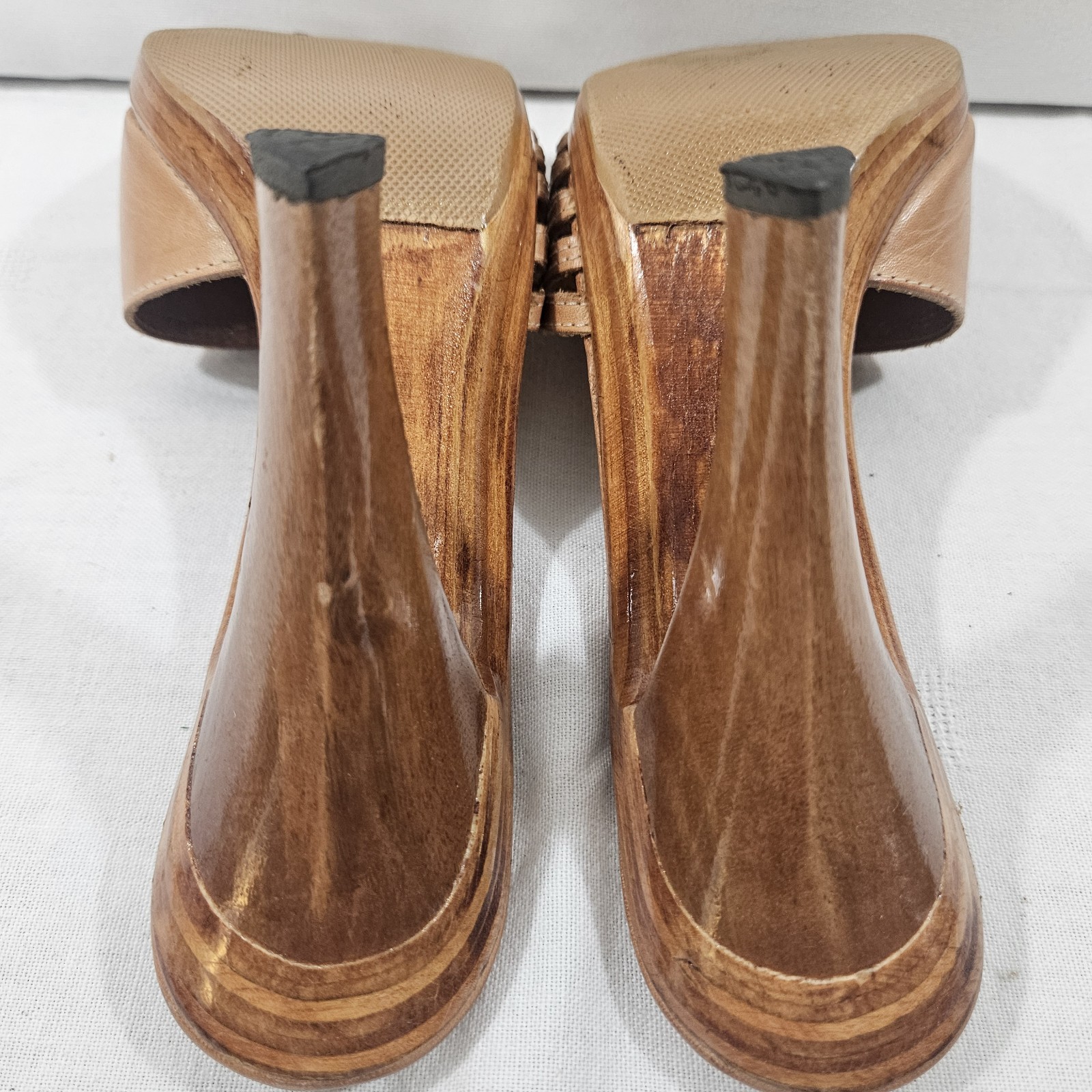 1980’s Wild Pair Original Sandals Mule Heels Slides Tan Leather Women 7.5 Brazil