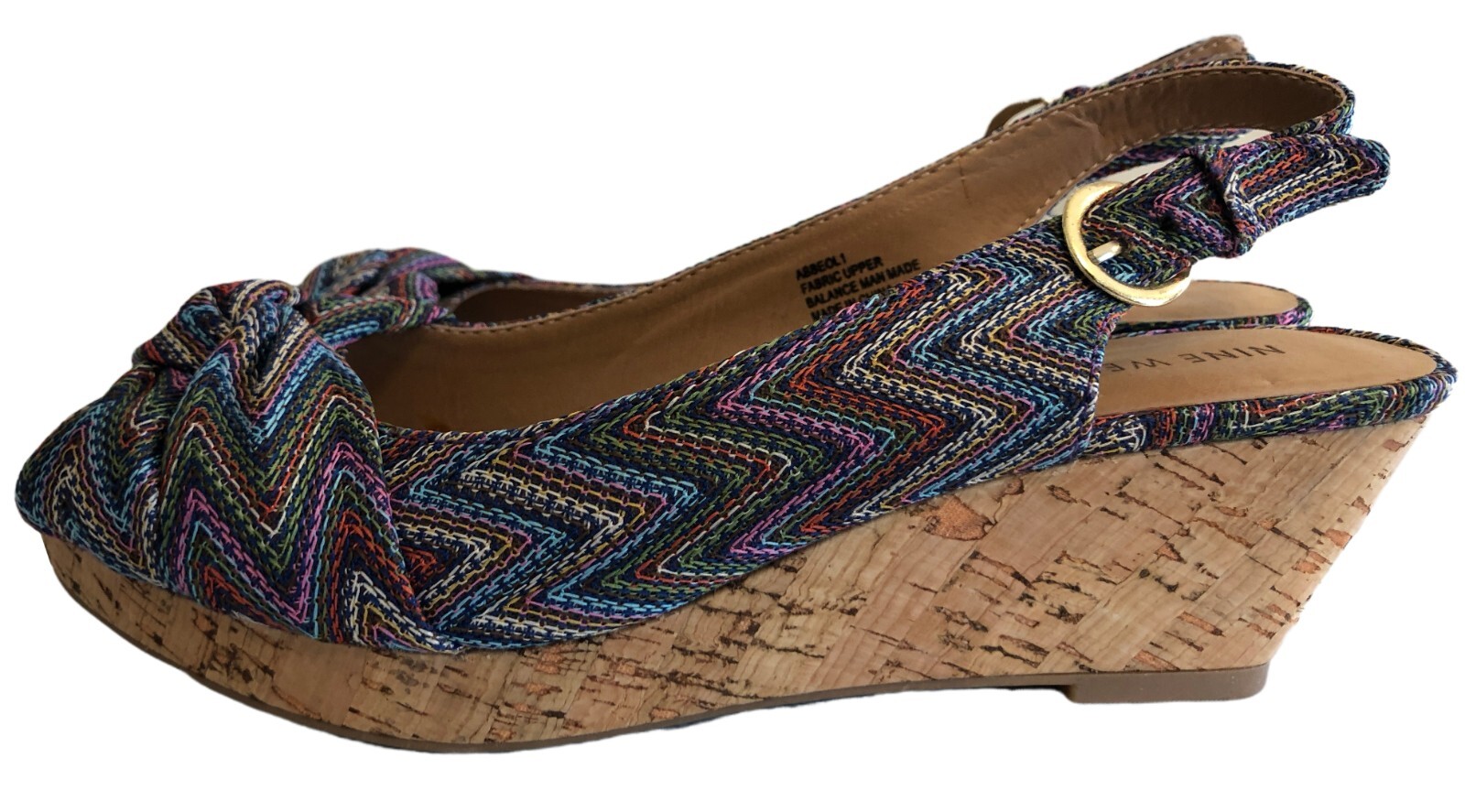 NEW Nine West ABBE Boho Cork Wedge Sandal Sz 7.5M NWOT Woven Hippie