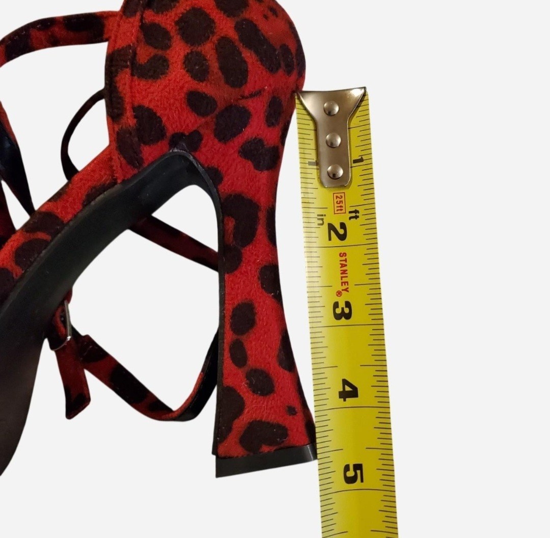 *New w/o Box* Red & Black Leopard Print Square Toe Strappy Heels (EU 39/US 8.5)