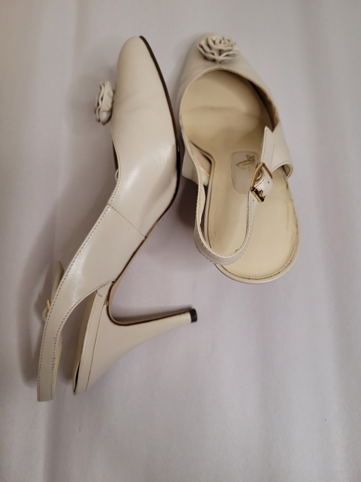 Vintage Jordache Slingback Floral Rosette Retro Dressy Leather Pumps Size 8.5