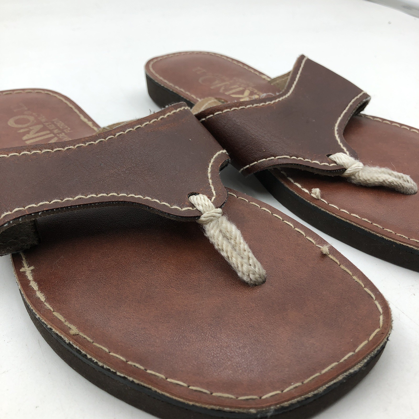 Kino Women’s Leather Sandals Flip Flop Key West Florida Brown Size 11