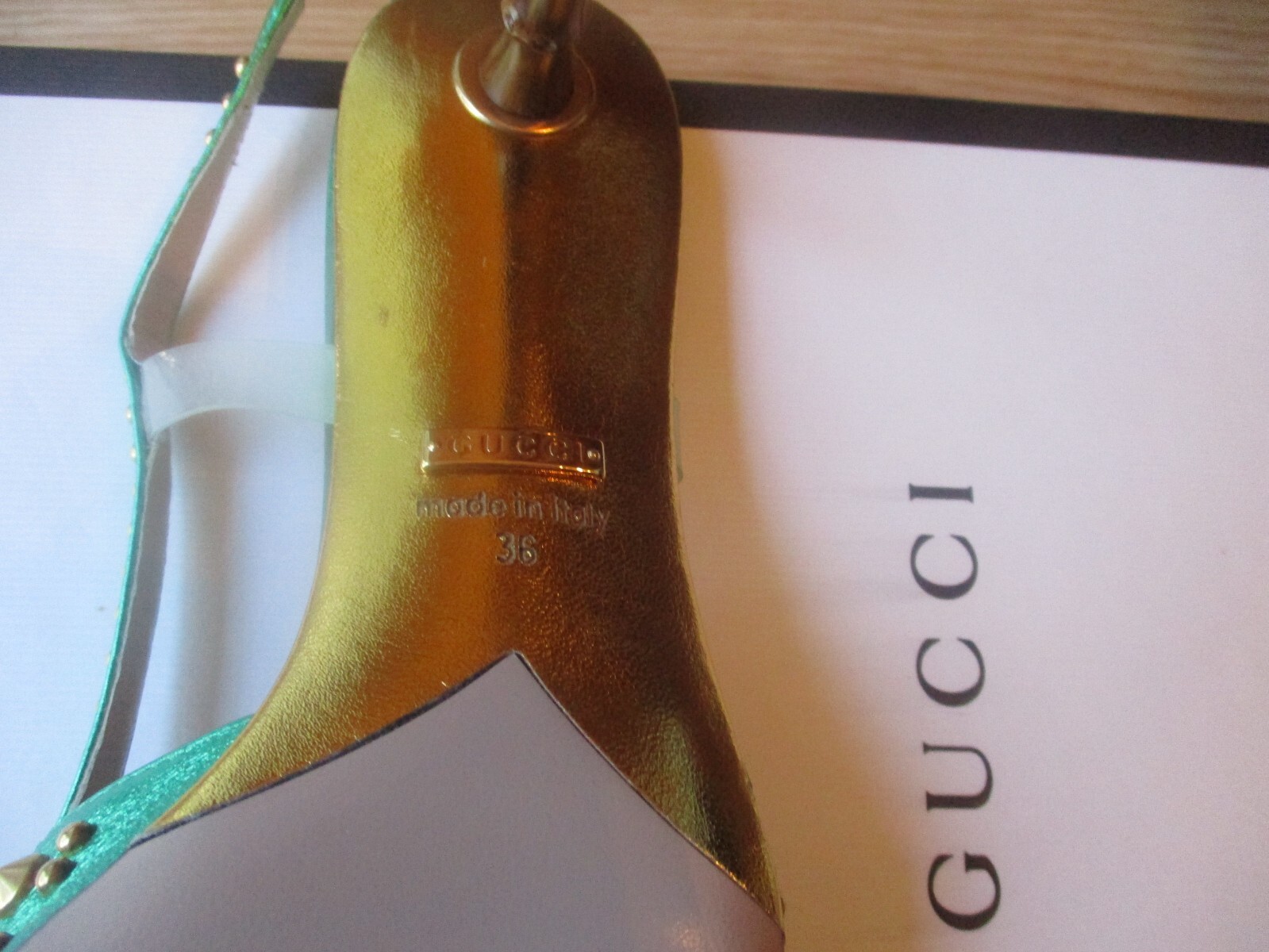 $1410 Gucci Unia Metallic Spike Studded Pearl Sandals Bamboo Heels 36 US 6 NEW