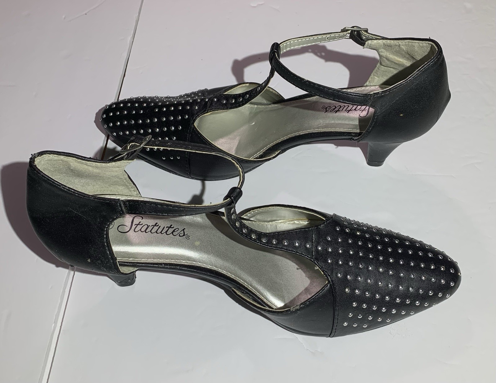 Womens Size 9.5 Black With Silver Studs 2.5 In Heels With Ankle Strap