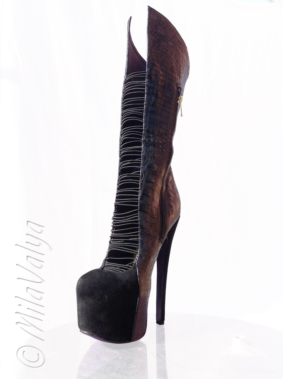 London Trash Crucify Wedge Strappy High Heel Leather Boots 6 US