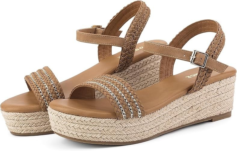 Goserce Womens Espadrille Platform Open Toe Low Heel Sandals, Brown,Size 40| US9