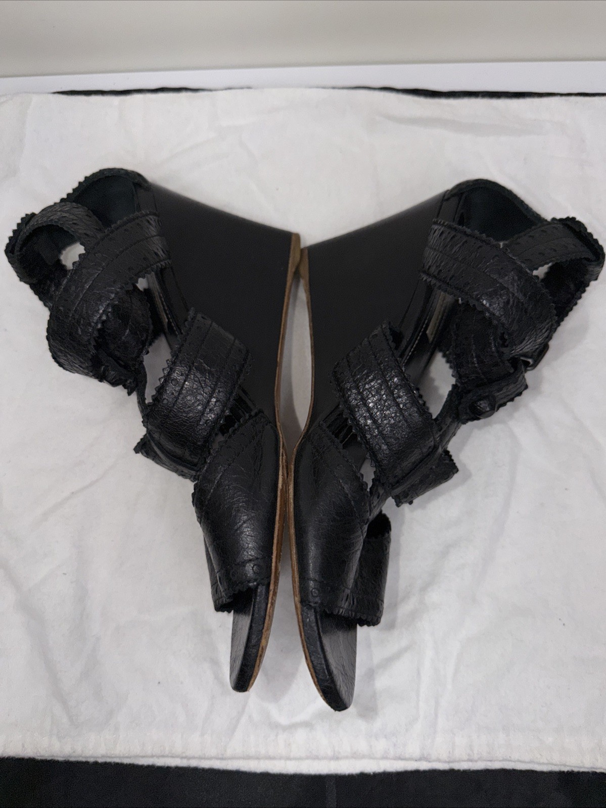 Balenciaga 39.5 Sandals Wedge Gladiator Caged Ankle Booties Covered Studs Poms