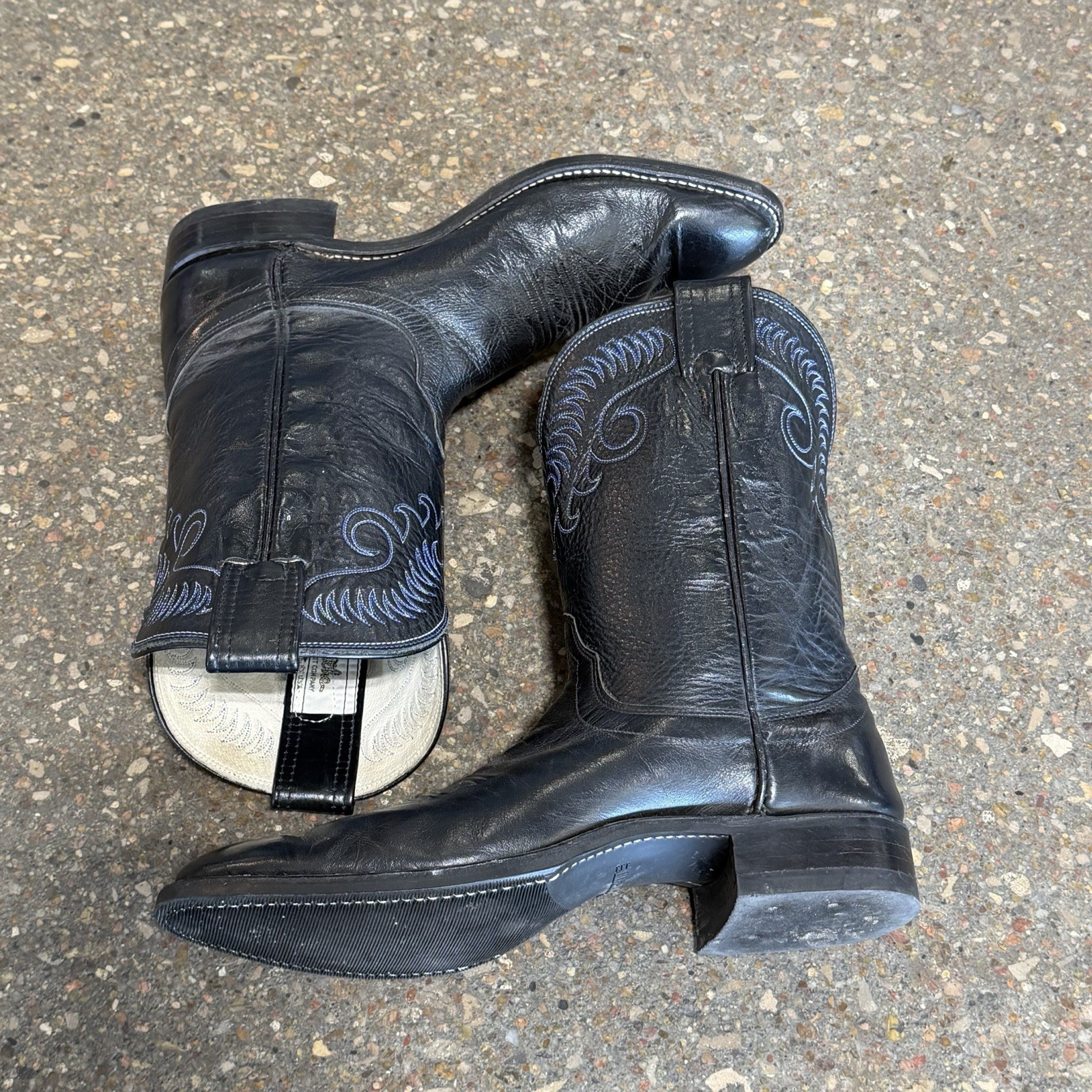 Vintage Olathe Boots Womens Roper Cowgirl Black Leather Made In USA Size 9.5 AAA