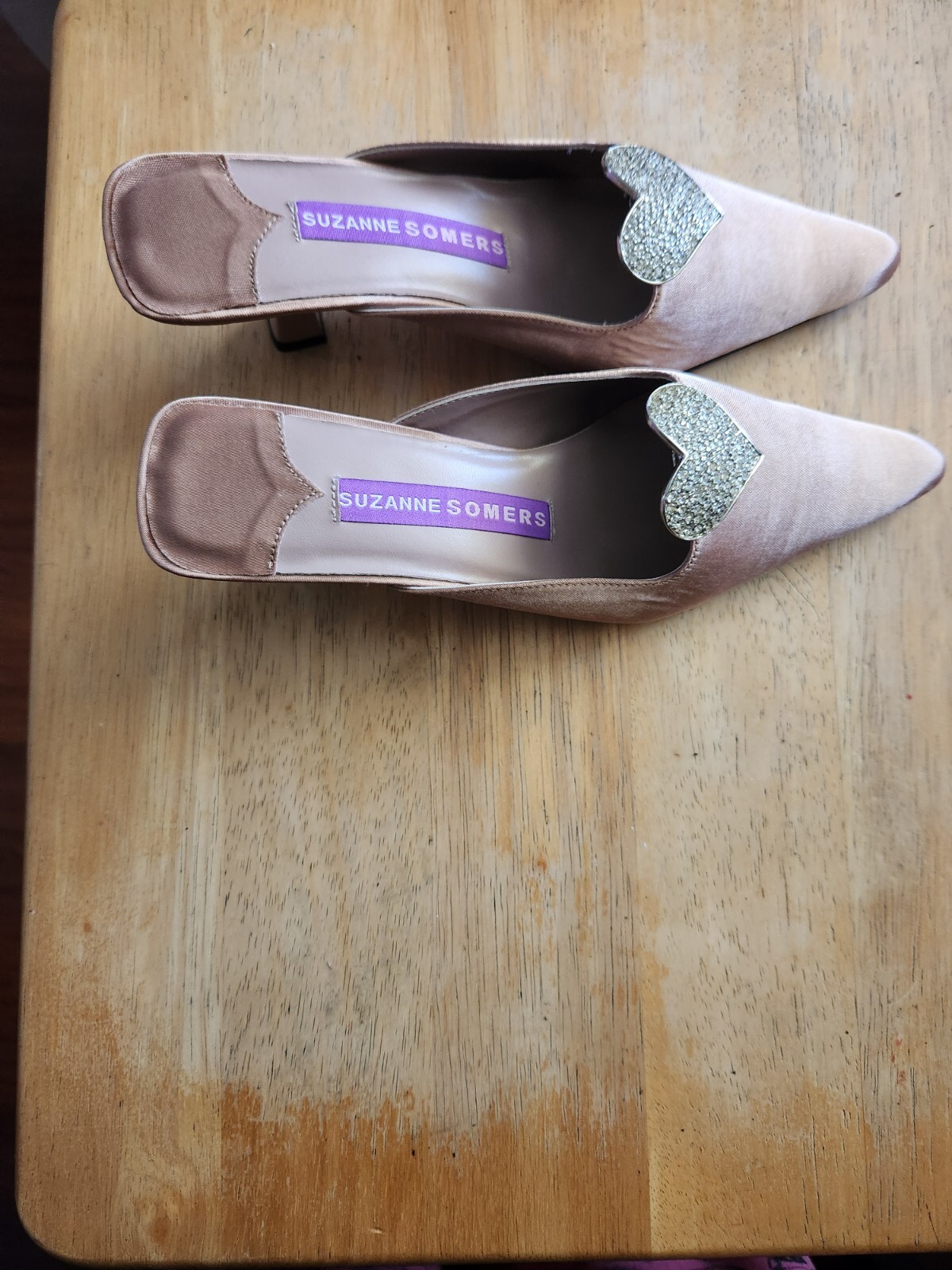 Beautiful Suzanne Somers Strapless Heels with Silver Heart Embellishment