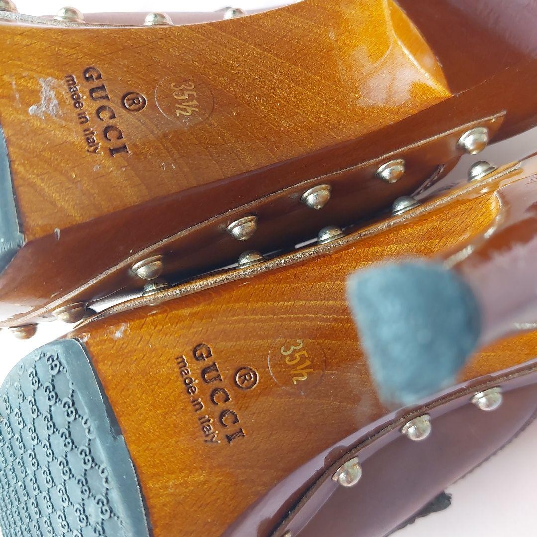 Auth GUCCI Studded Sabot Mules Bamboo Bit Wood Platform Heels Vintage IT35.5 US5