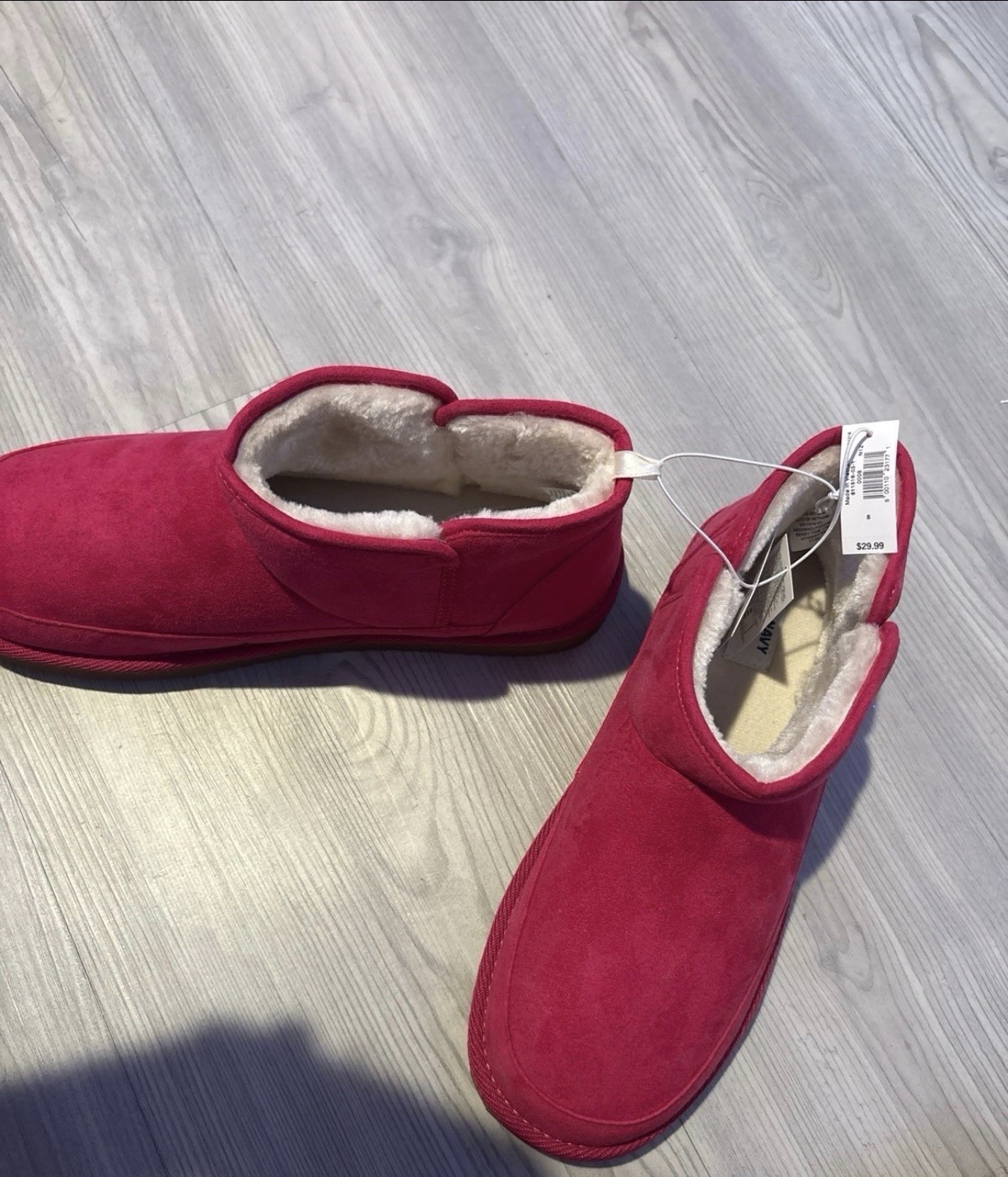 Old Navy Women’s Red Faux Suede Bootie Slippers Faux Fur Lined Slip-On 8