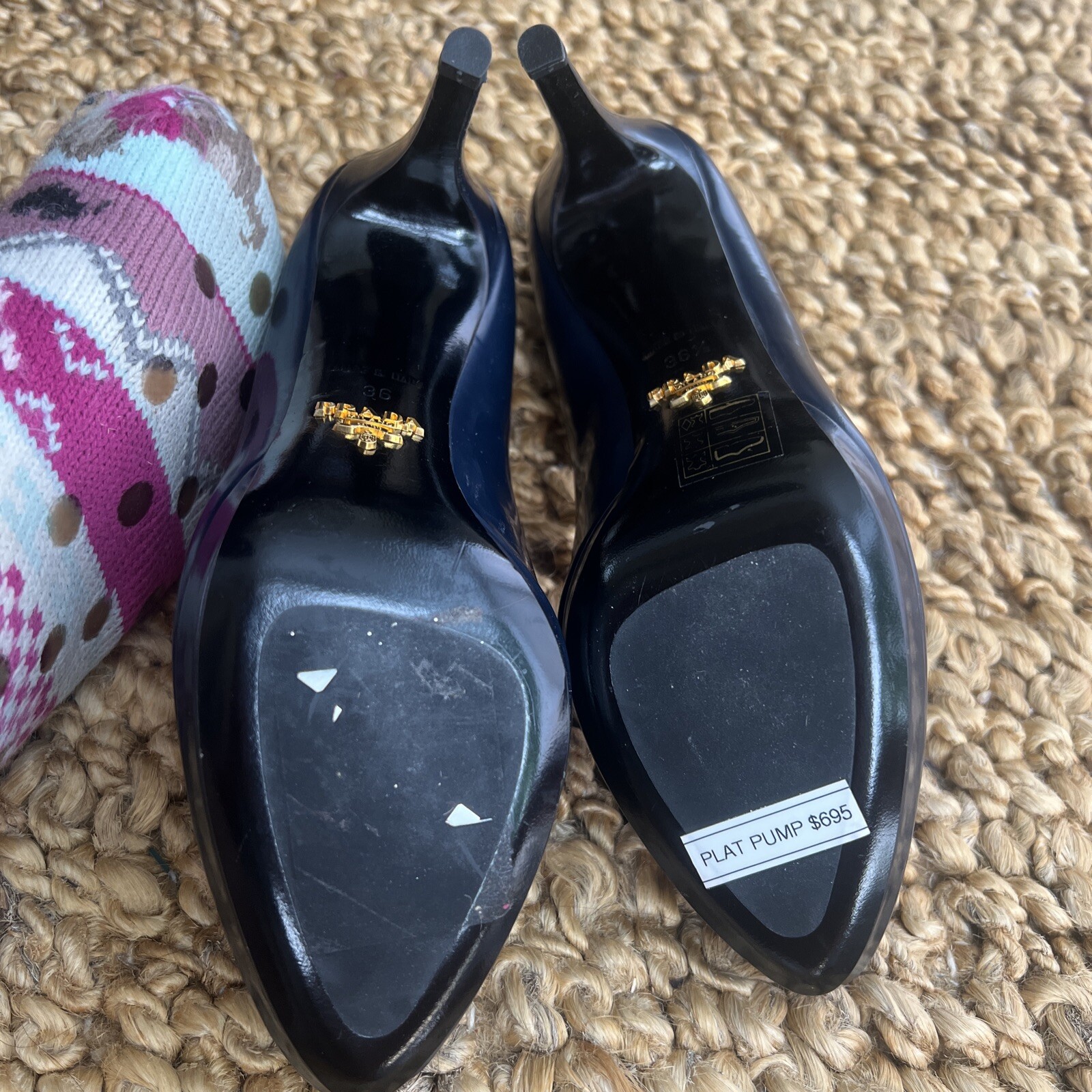 New AUTHENTIC PRADA SAFFIANO PUMPS SHOES ROYAL Dark Blue US 6.5 EU R 36.5 L 36