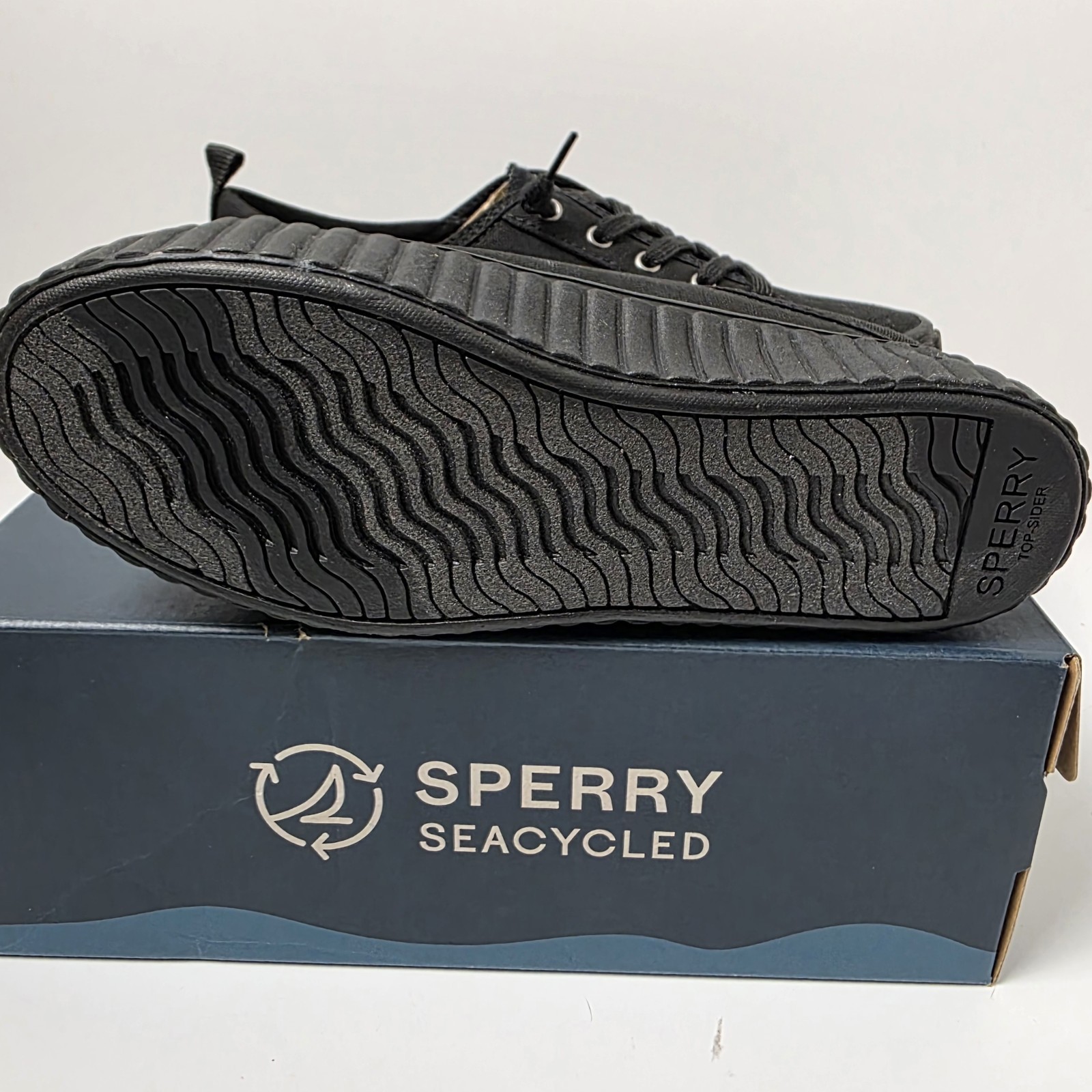 NEW Women’s Sperry SeaCycled Pier Wave Top-Siders Memory Foam Black Size 5.5 M