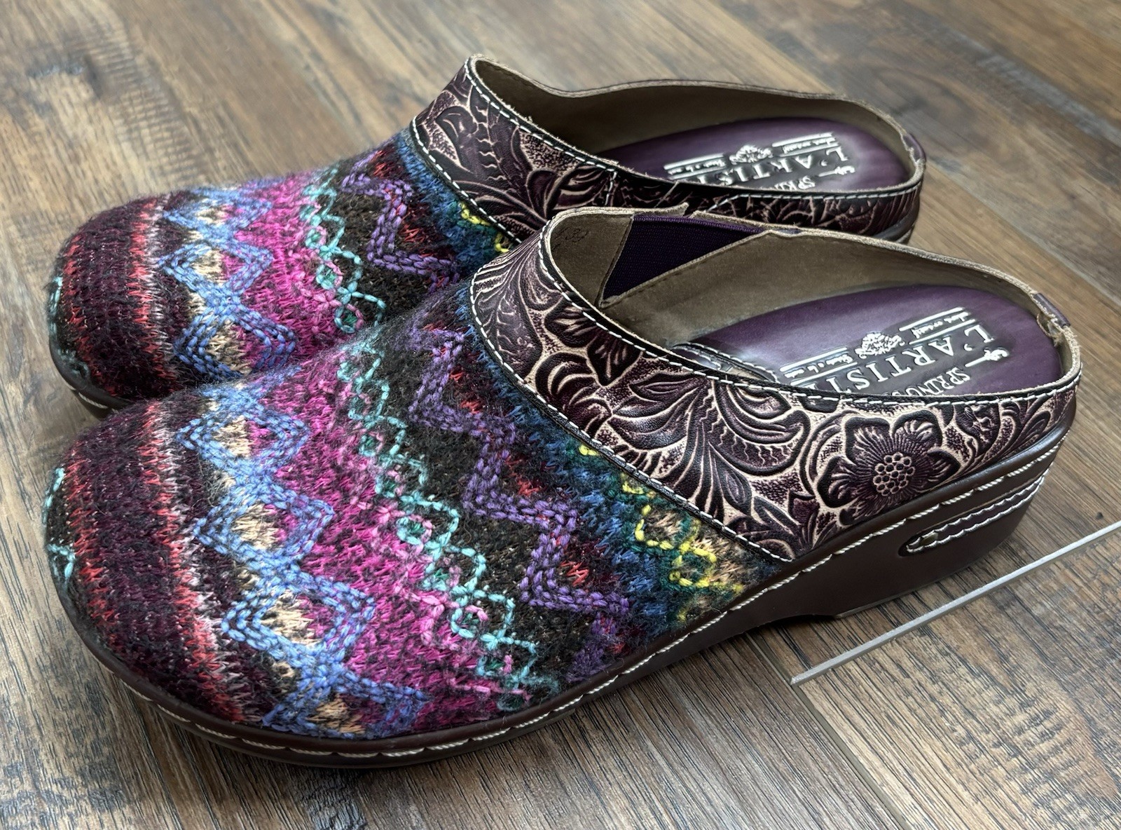 L’Artiste Spring Step Zigino Multi-Colored Fabric Mule Clog Comfort EU39/US 8.5