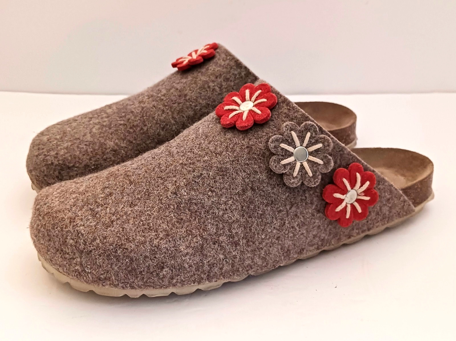 NEW Autenti Spain Brown Wool Clog Slide Floral Trim EU 40 US 9