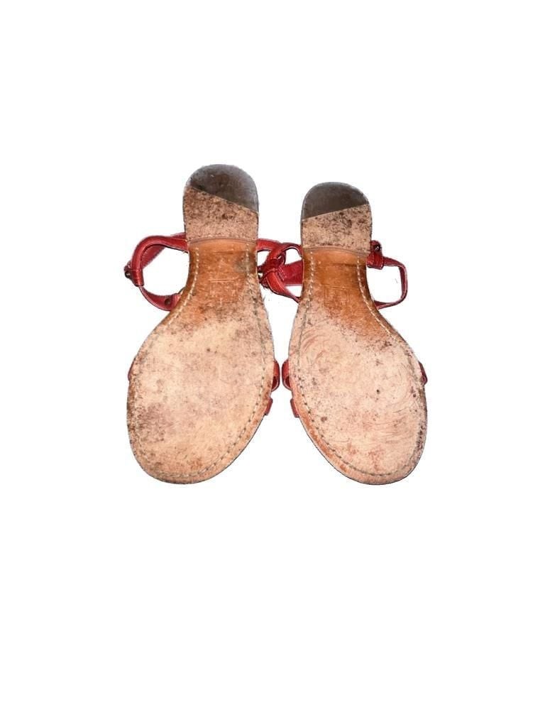 Frye Rachel Ring T-Strap Red Leather Sandals