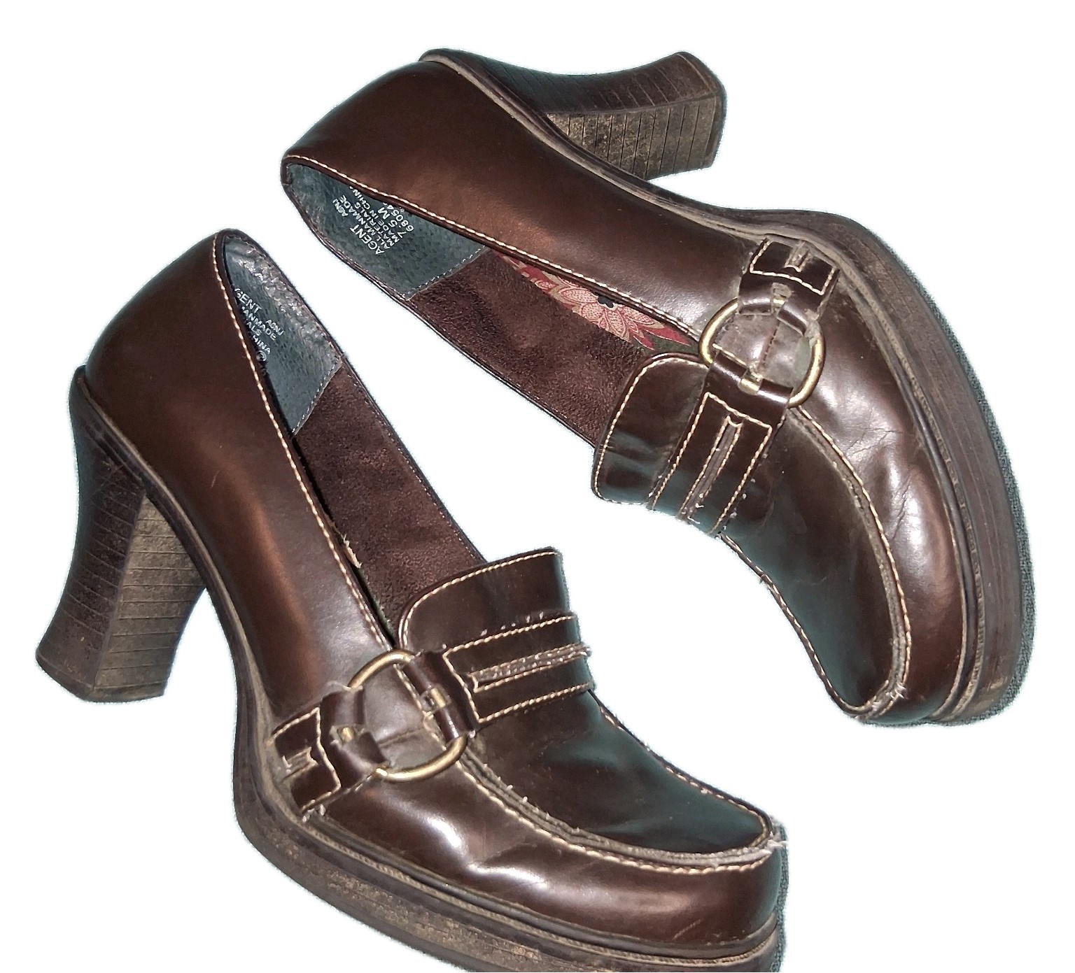 Vtg Mudd Loafer 7.5M Brown Agent Platform Pump Buckle Chunky Heel Grunge Y2K 90s