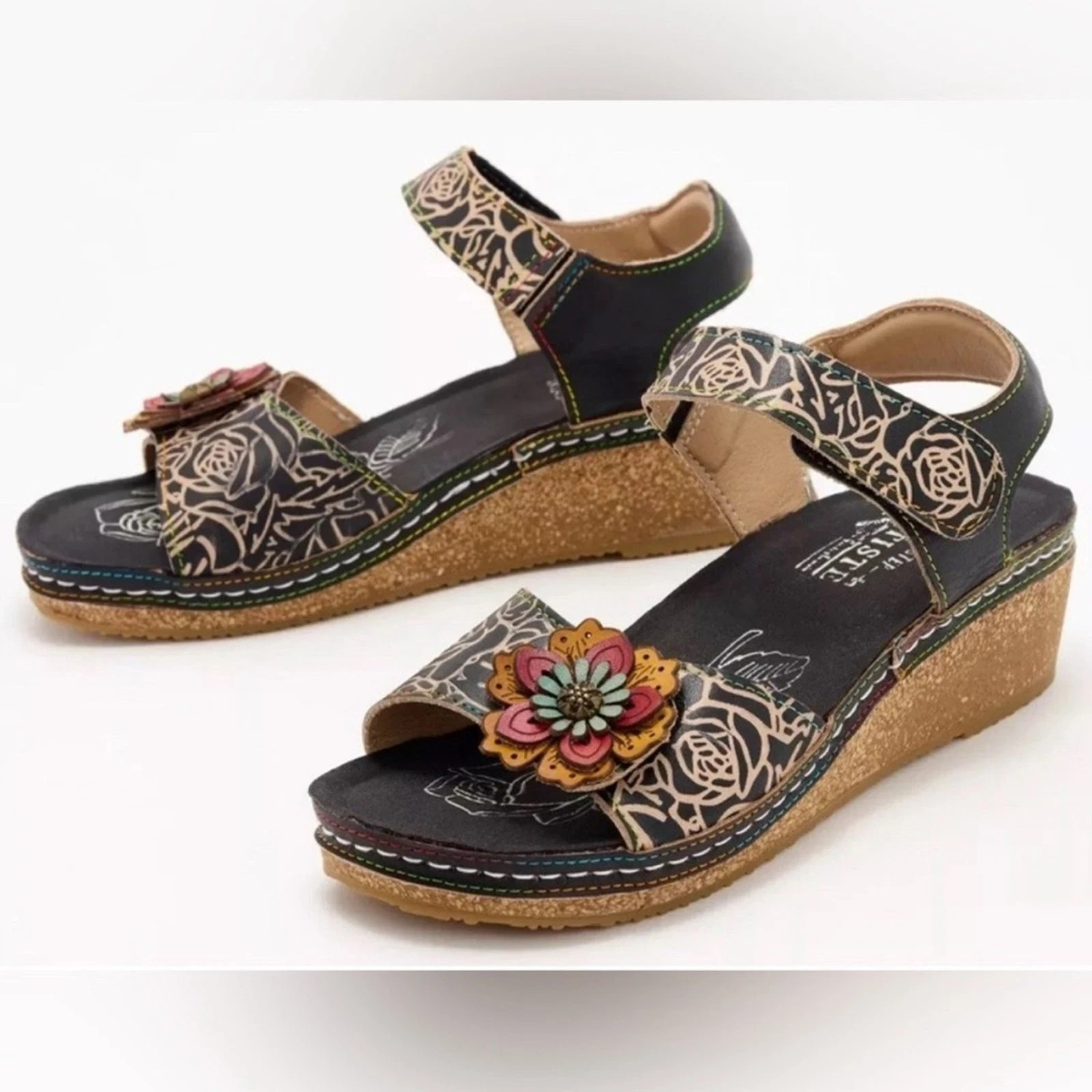 L’Artiste Spring Step Leather Wedge Sandals-Cuteness-Black-EU35 (5)-A587756