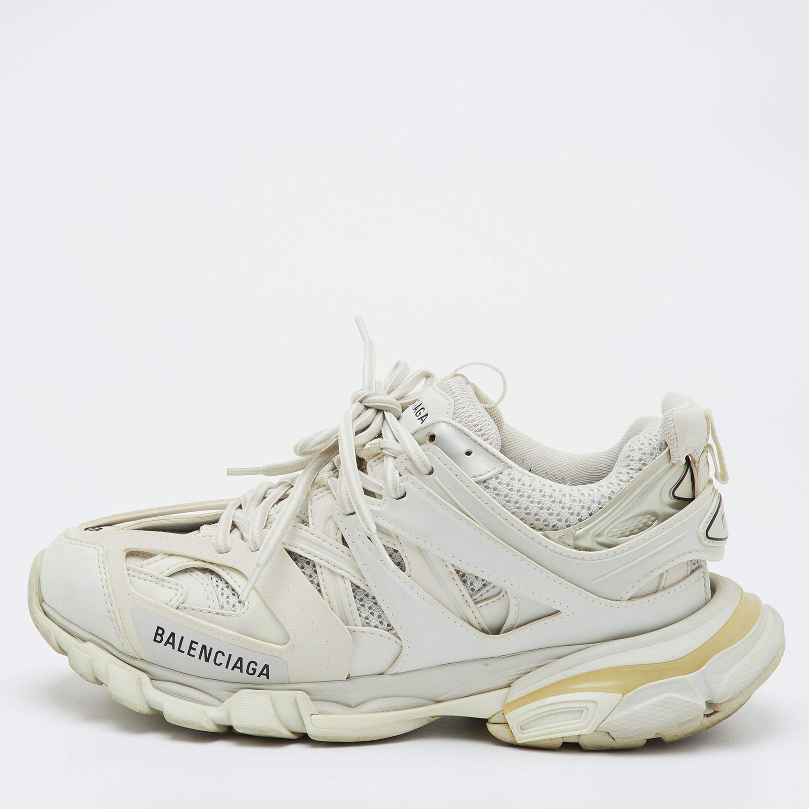 Balenciaga Track Size 39 WhiteLight Grey Faux Leather and Mesh Lace Up Sneakers