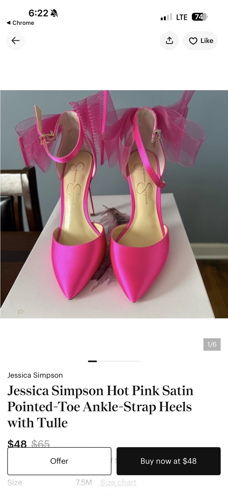 Jessica Simpson- Pointed-Toe Tulle Bow Back Satin Heels Size 8.5. Hot pink