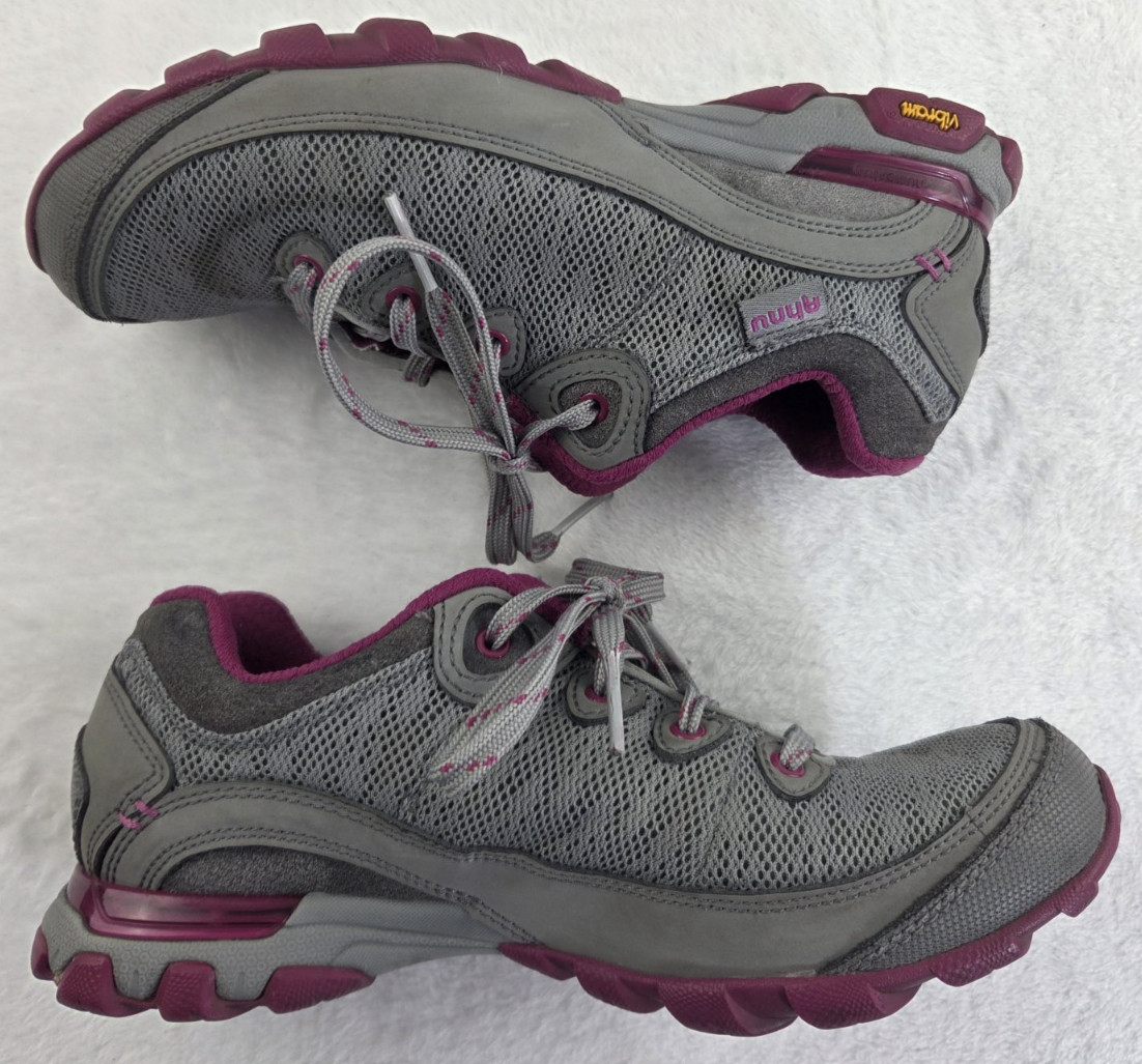 Ahnu Sugarpine II Air Mesh Trail Shoes Womens size 6.5 Grey/Pink Hiking Sneakers