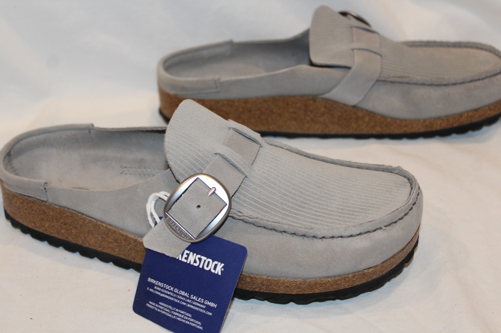 BIRKENSTOCK WOMEN SUEDE BUCKLEY CORDUROY SANDALS NIB EU 39 US NARROW STONE