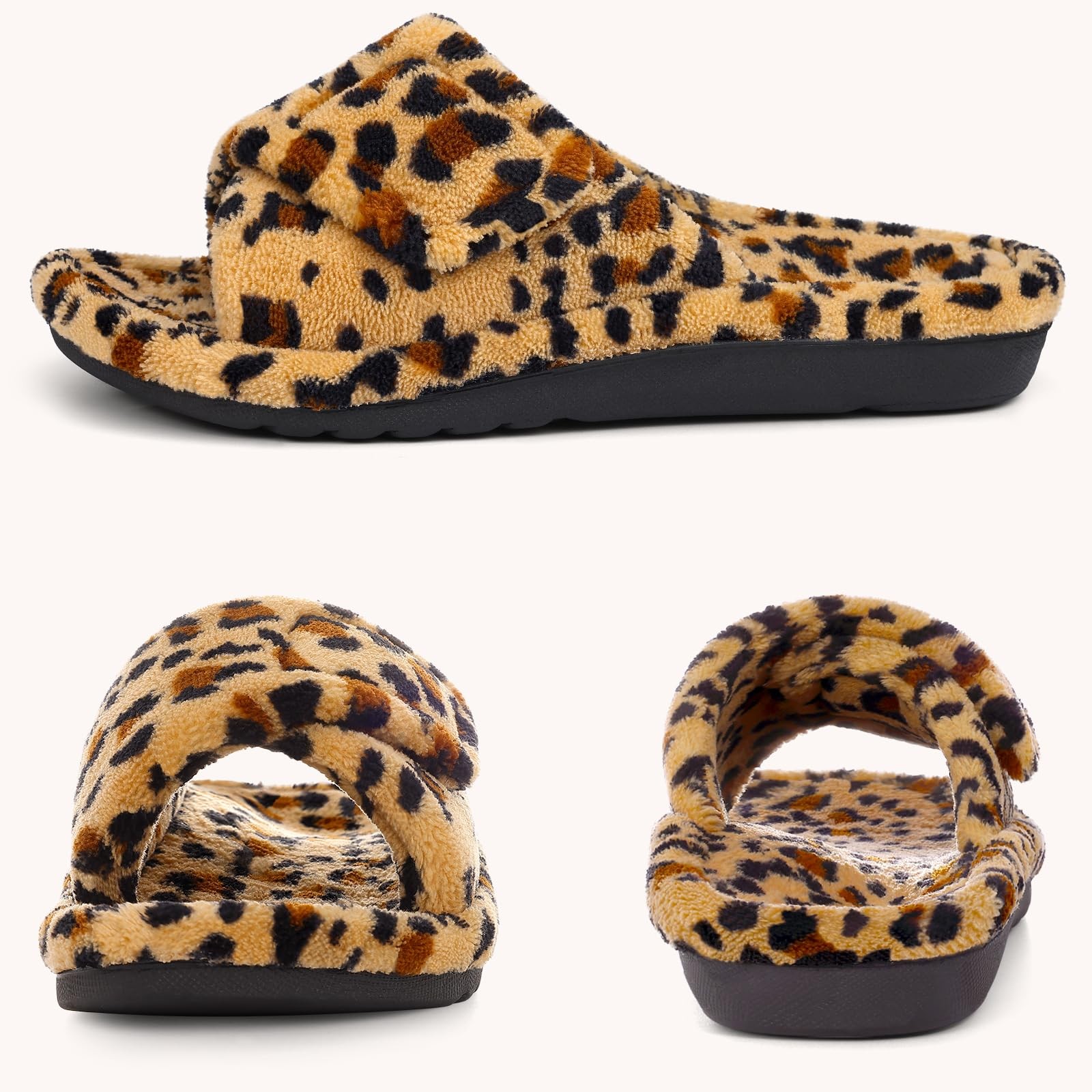 Litfun Women’s Orthopedic Slippers with 5.5-6 Women/4-4.5 Men, Cheetah Brown