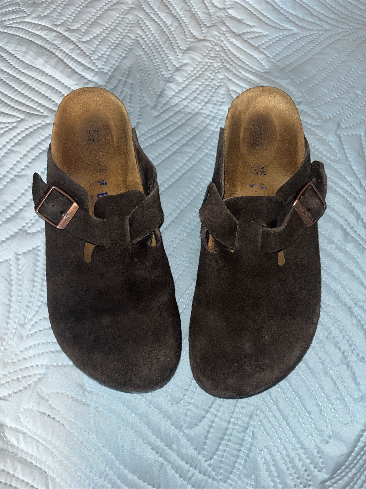 Birkenstock Boston Suede Leather Mocha Brown Soft Footbed Shoes Clog Size 38