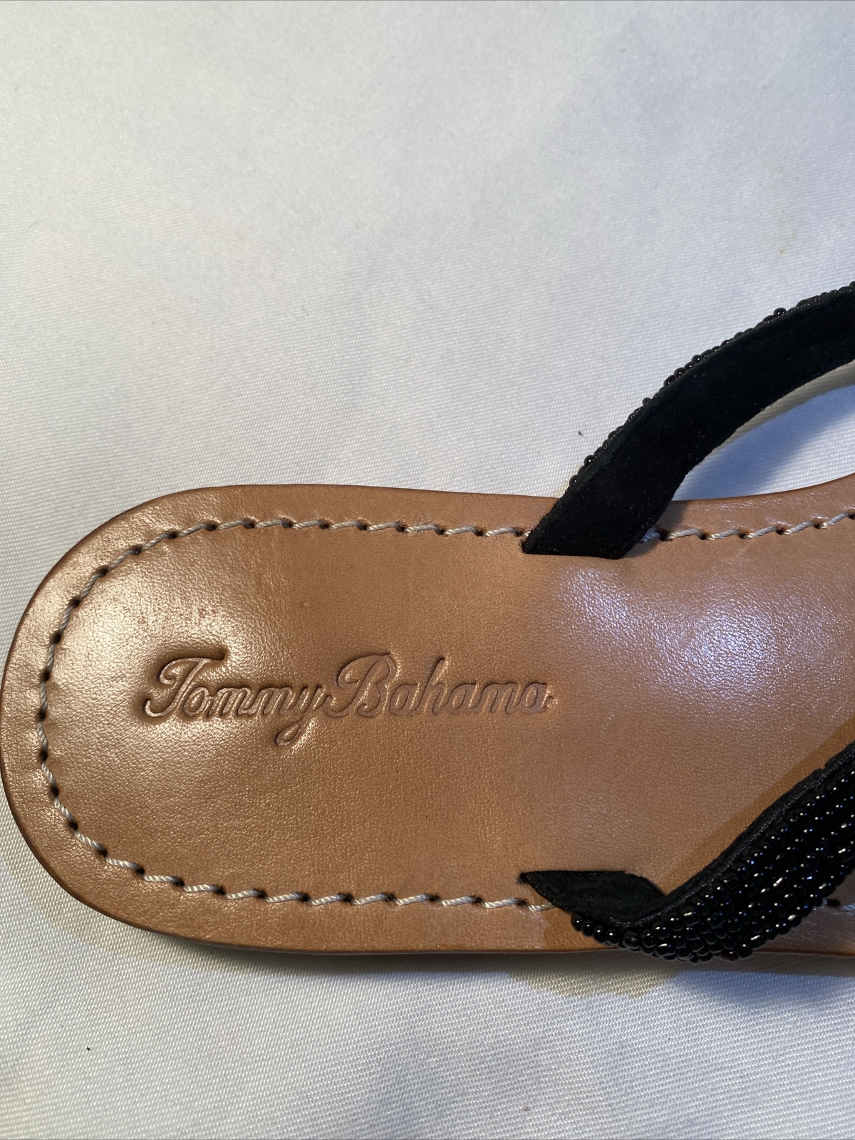 Tommy Bahama Sandals Beaded Black Nautical Flip Flops Sz 6 Preowned