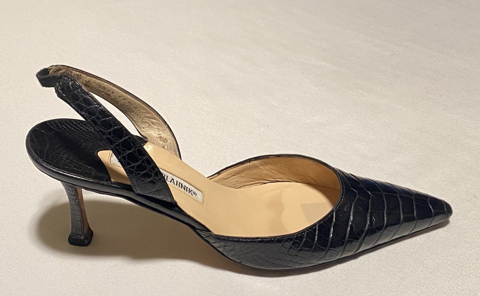Manolo Blahnik Carolyne Crocodile Black Slingback Women Heel Shoe EU39/US9 $5400