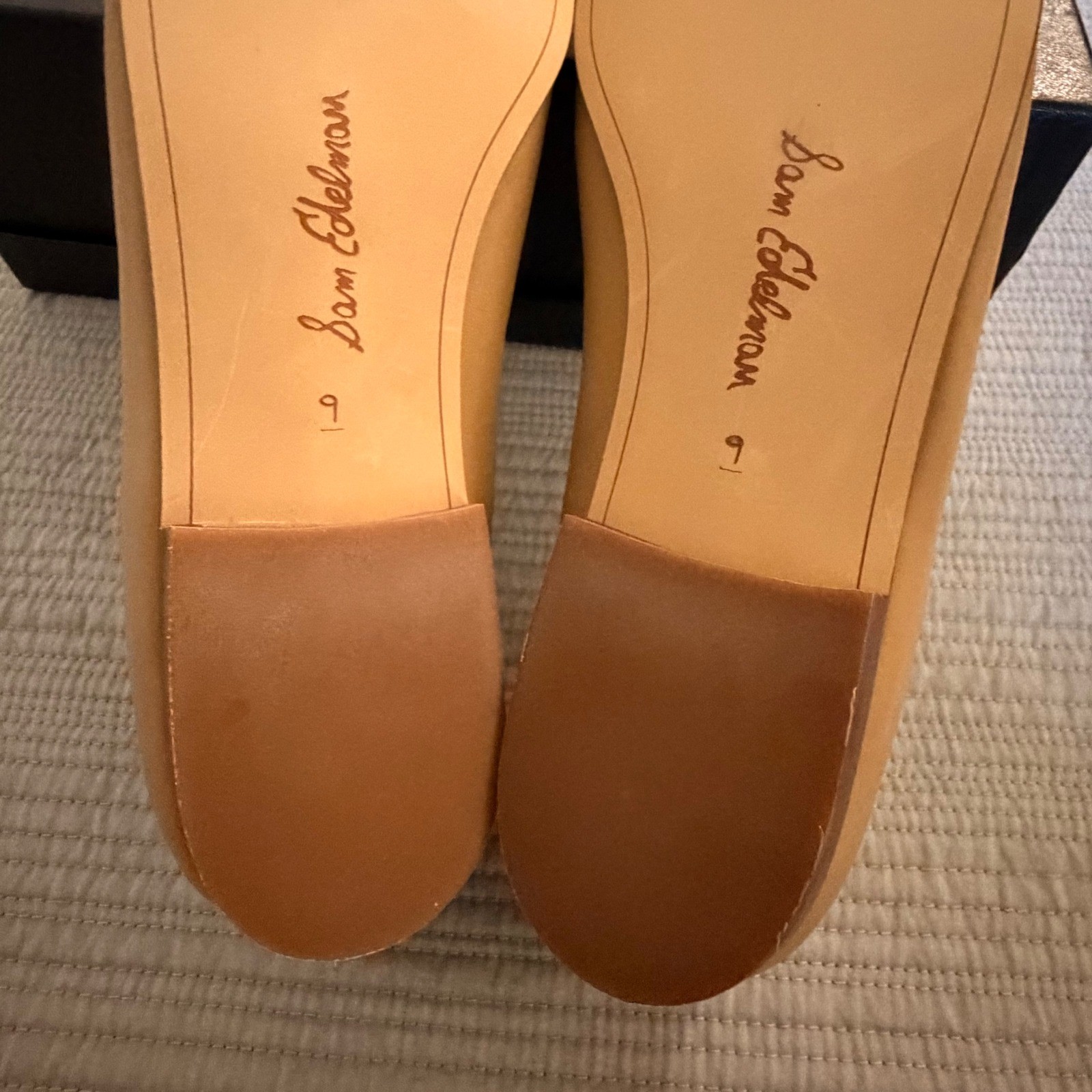 Sam Edelman Women’s Felicia Cap Toe Ballet Flats Tan Black Gold Buckle Size 9
