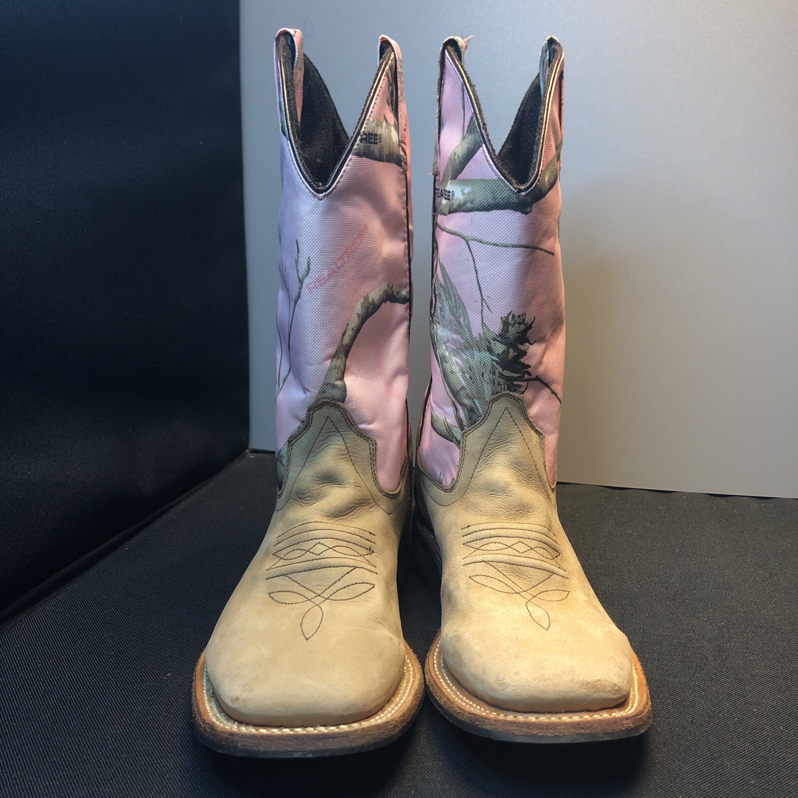 LN US7.5 OLD WEST REALTREE TAN LEA. PINK MID CALF WESTERN COWBOY BOOTS SHOES