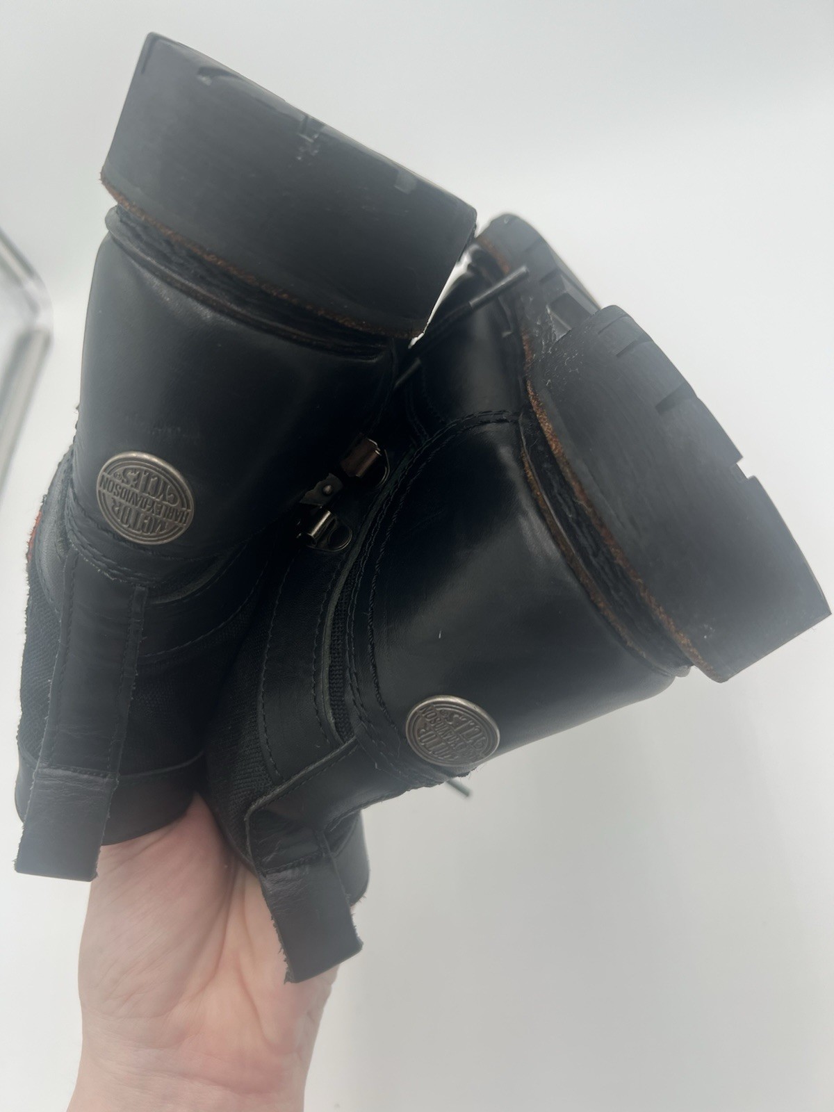 Harley Davidson Black Leather Motorcycle Boots Eagle Patch Lace Up Women’s 7M