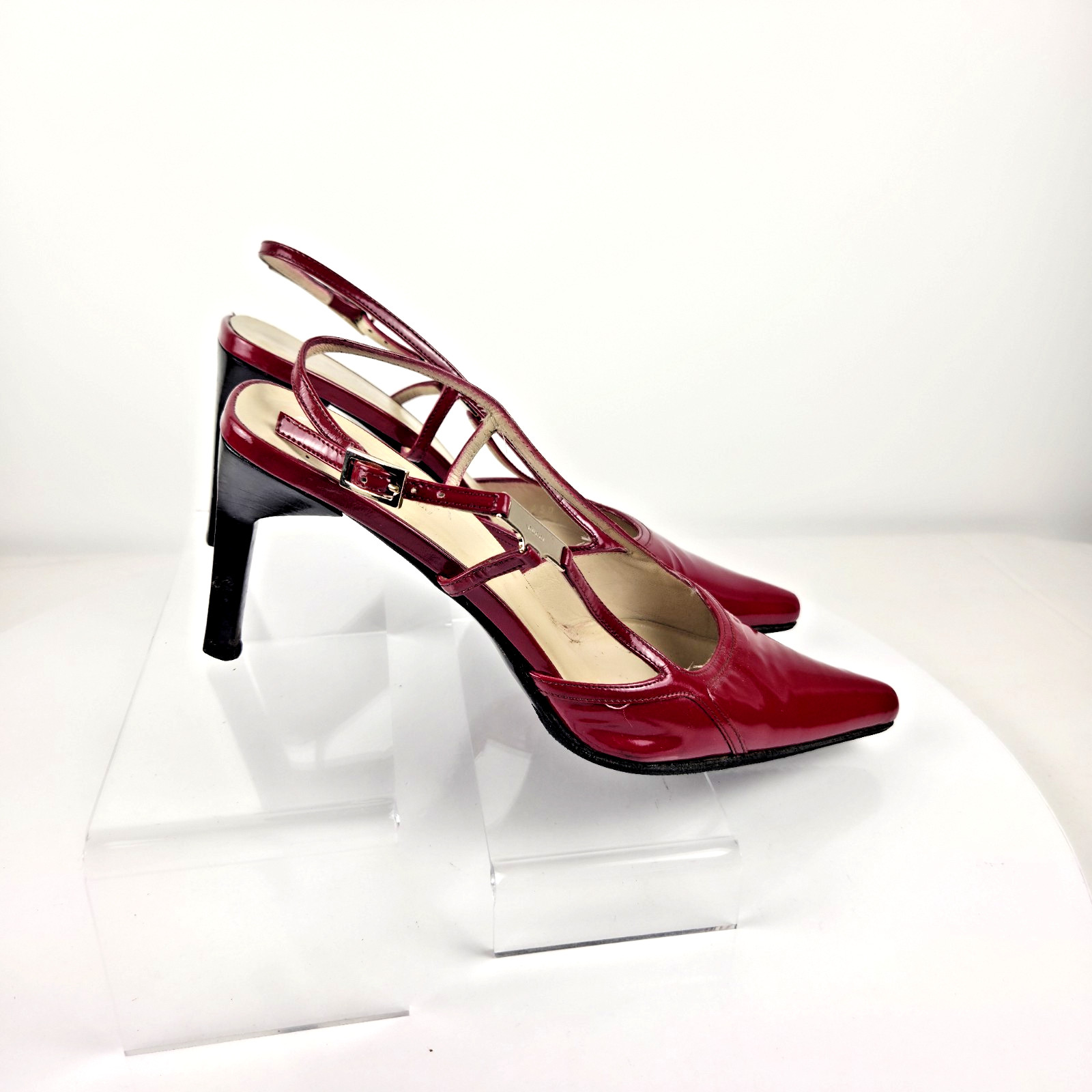 Gucci Red Patent Leather Slingback Pointed Toe Heels Womens 7B Vintage