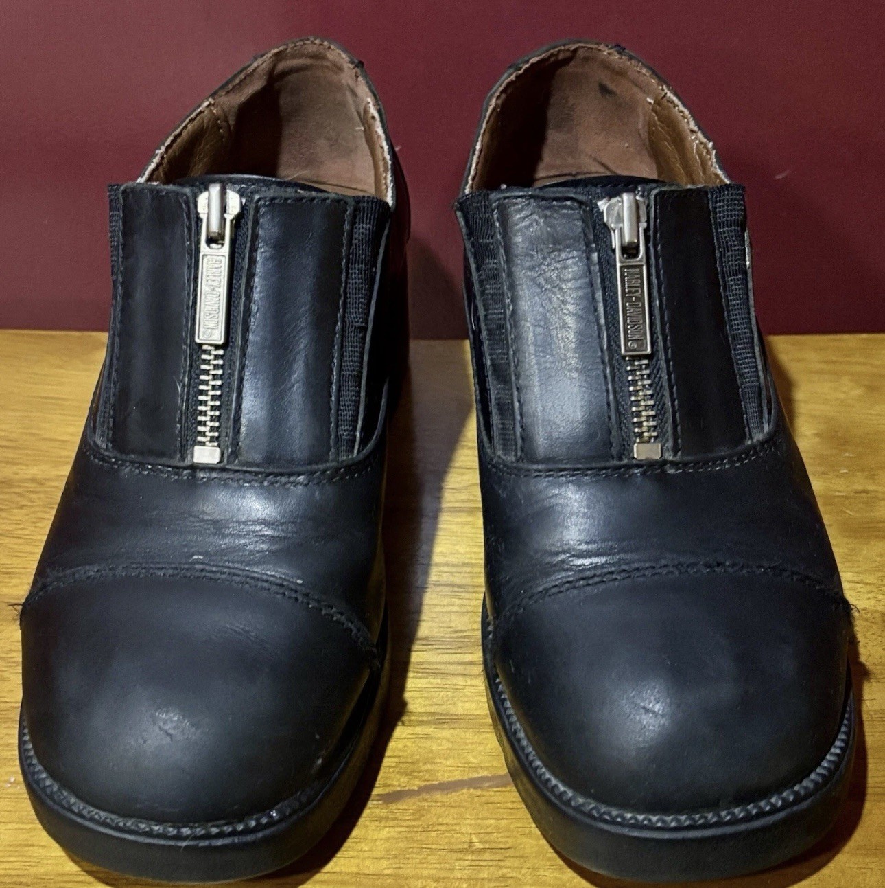 Harley Davidson 82012 Alternator Black Leather Front Zip Ankle Boot Womens 6.5