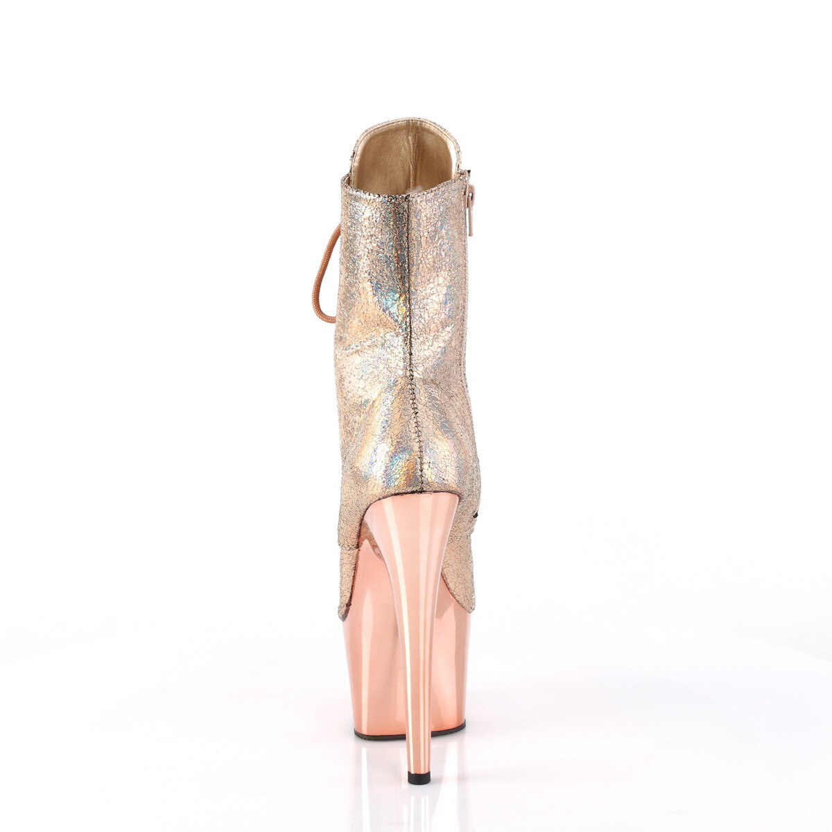 ROSE GOLD HOLOGRAPHIC METALLIC 7″ BOOT-CHROME PF-SIDE ZIPS Sz 5 6 7 8 9 10 11 12