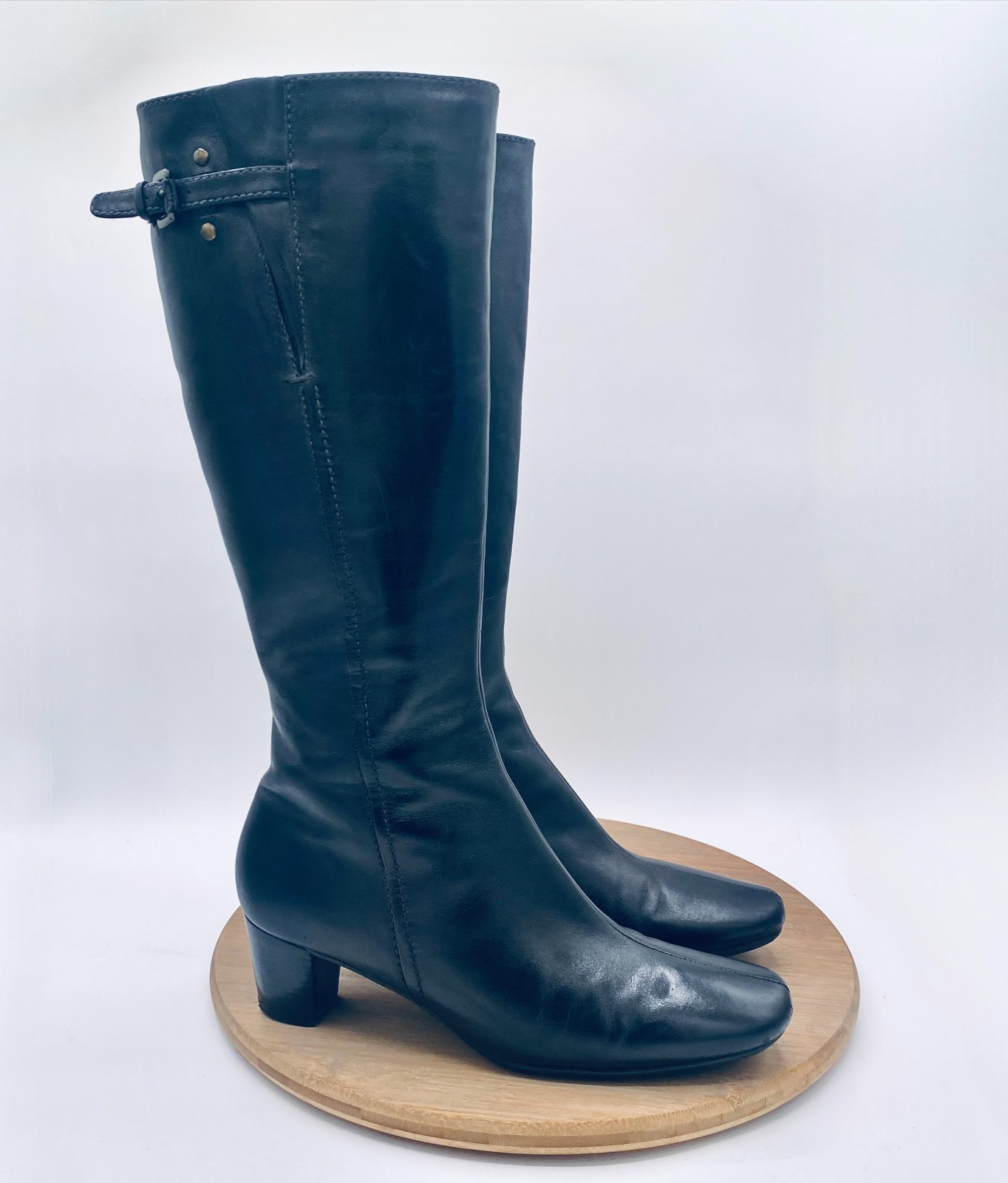 Ecco Boots Womens 8 39 Black Leather Mid Calf Heels Classic Designer