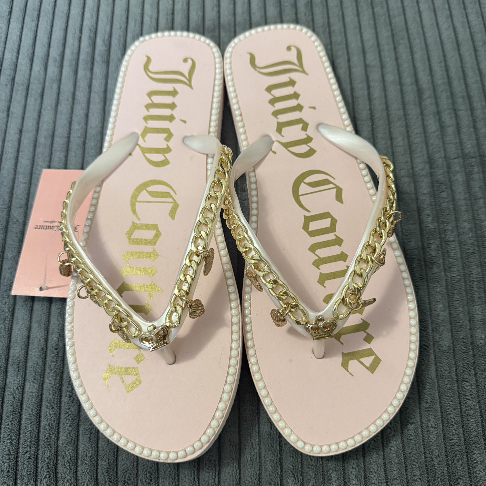 Juicy Couture Flip Flops Blush Pink With Gold Charms Women’s Size 8 NWT Sandals