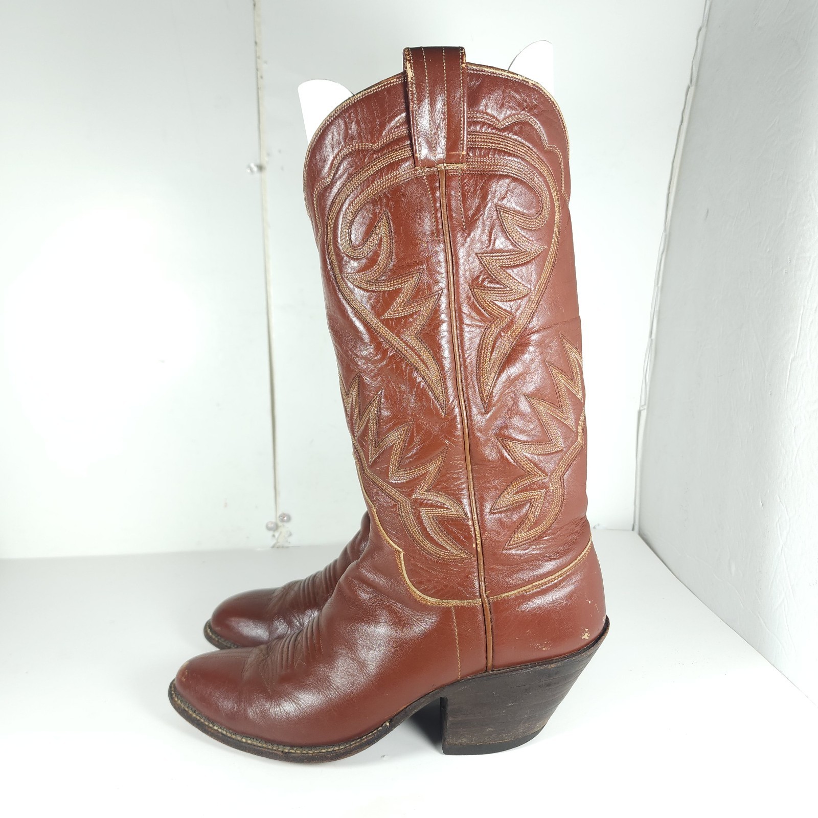 M.L.Leddy San Angelo Vtg Women’s US 8,5? Brown Leather Handmade Western Boots