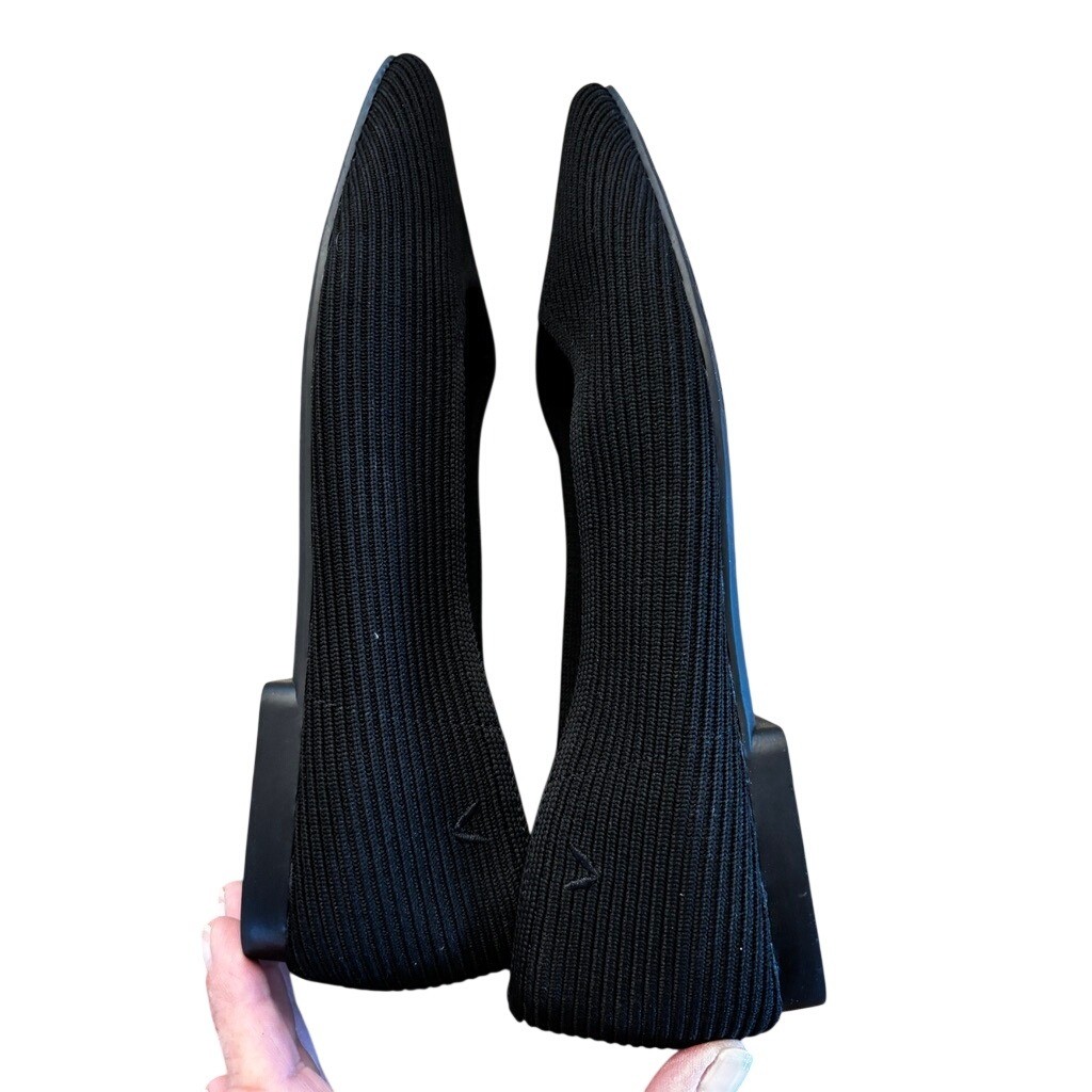 VIVAIA 40.5 10.5 Margot Square-Toe Black Ribbed Knit Ballet Flats Shoes NWOB