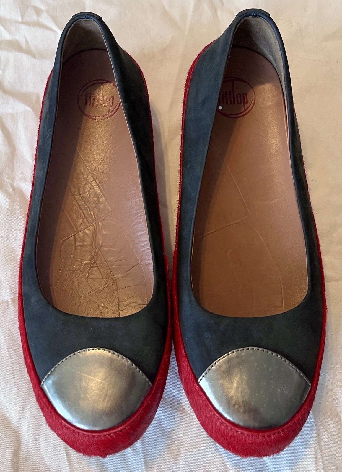 Vintage*Discontinued* Red, Black & Silver FITFLOP Due Shiny Pony Ballerina Pumps